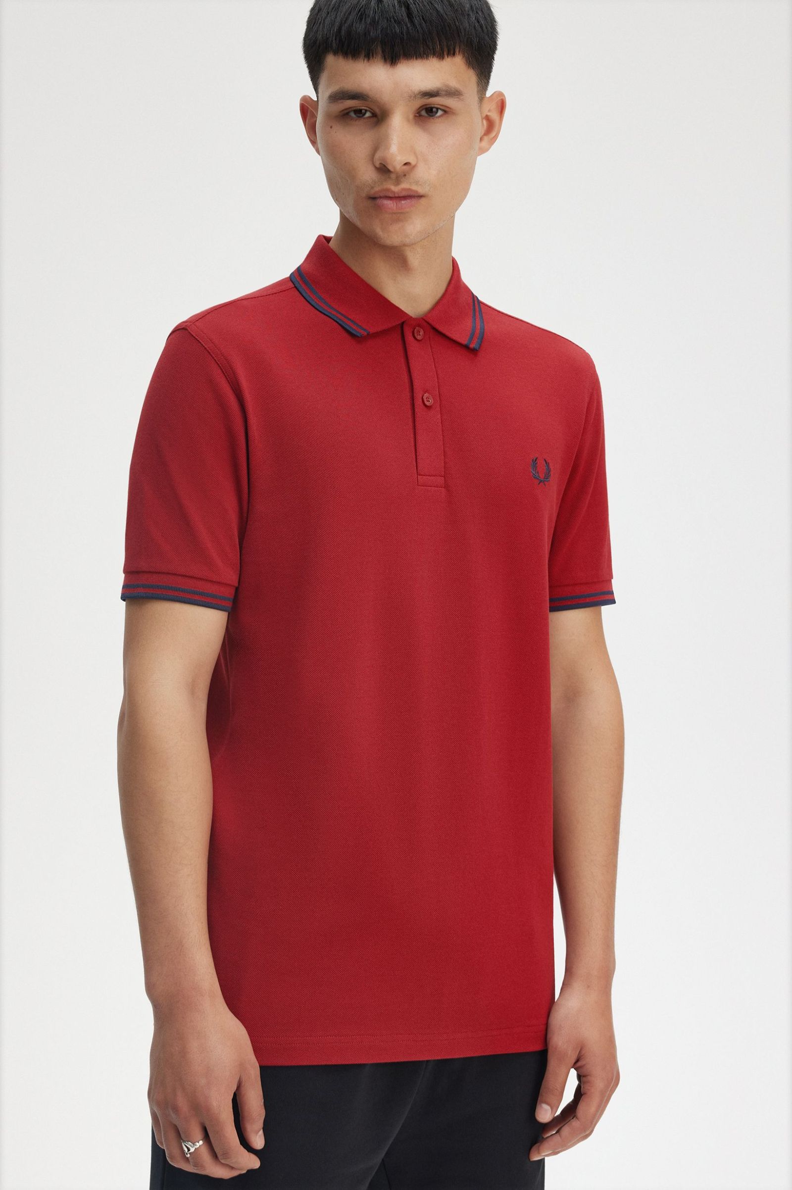 Fred Perry Twin Tipped Shirt in Burnt Red/Navy