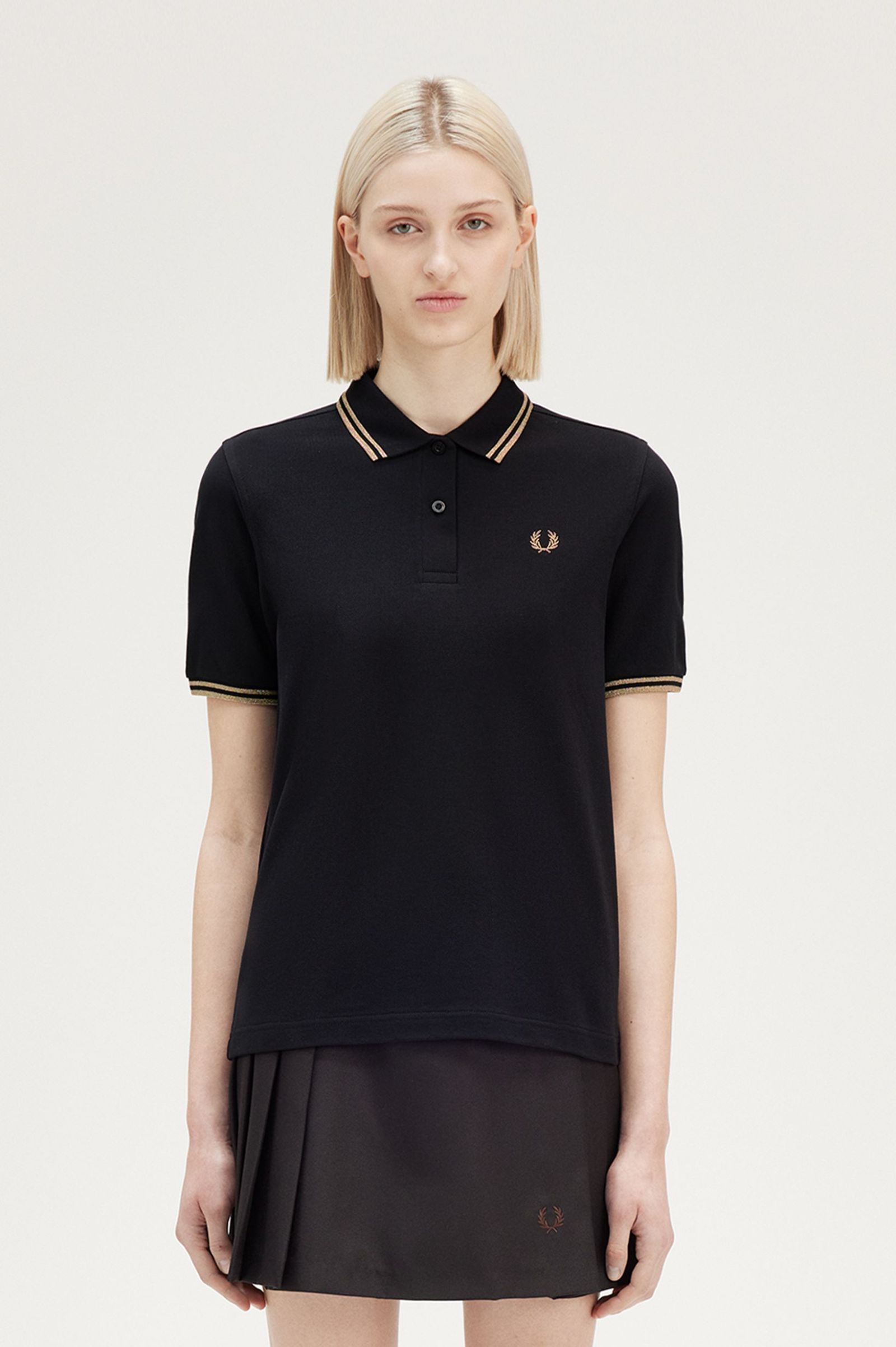 Fred Perry G3600 Twin Tipped Damen Poloshirt in Black/Mettalic Gold 