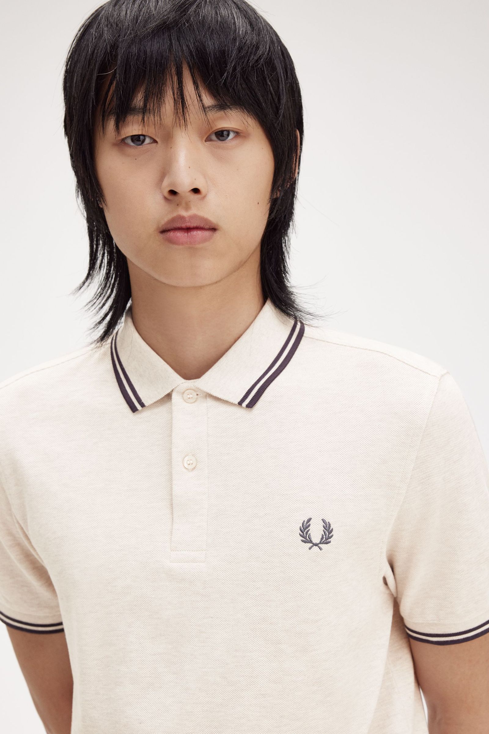 Fred Perry M3600 Twin Tipped Shirt in Porridge Marl / Anchor Grey / Anchor Grey