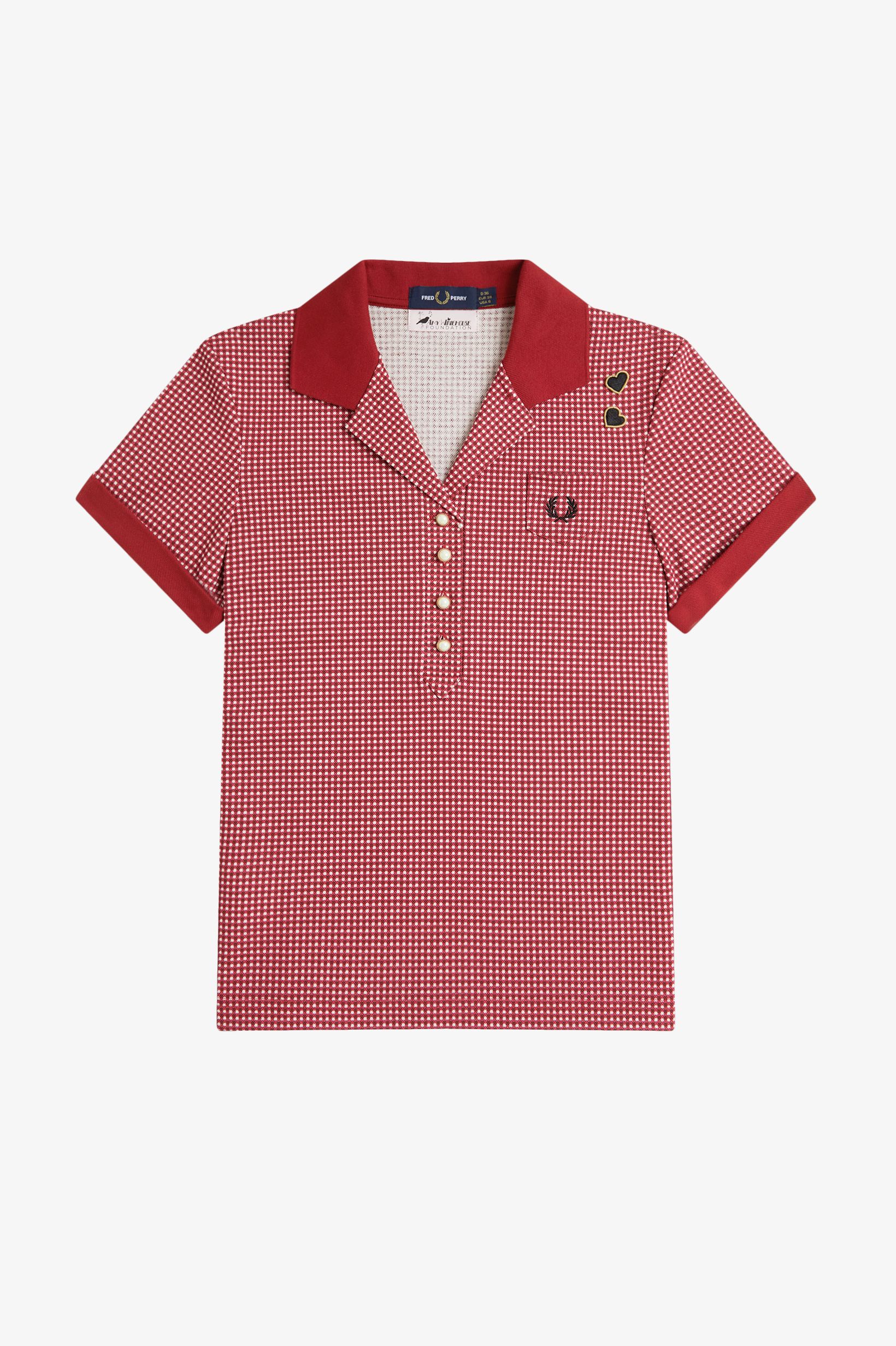 Fred Perry Amy Winehouse Gingham Print Polo Shirt in Burnt Red