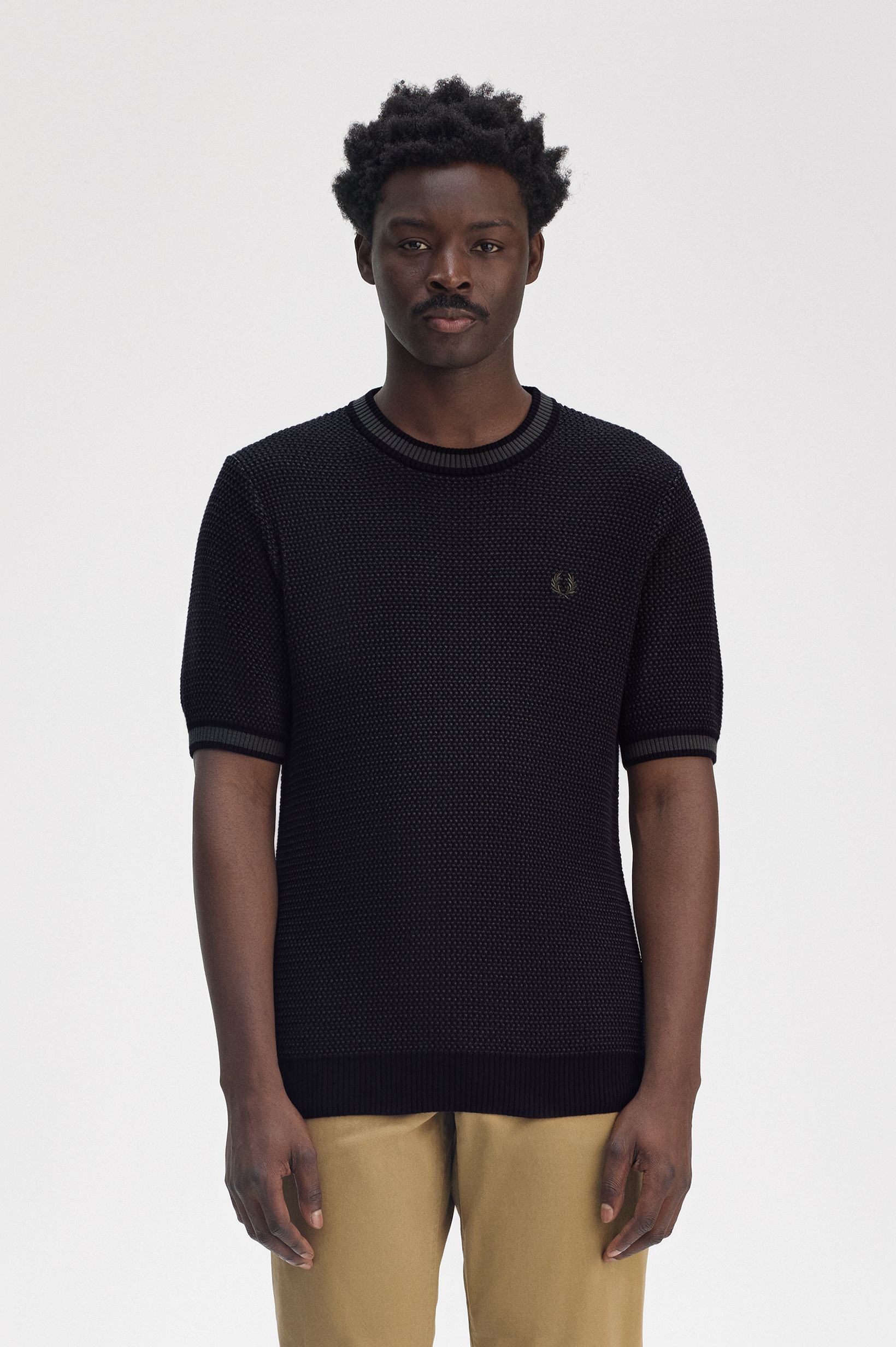 Fred Perry Textured Knitted T-Shirt in Hunting Green