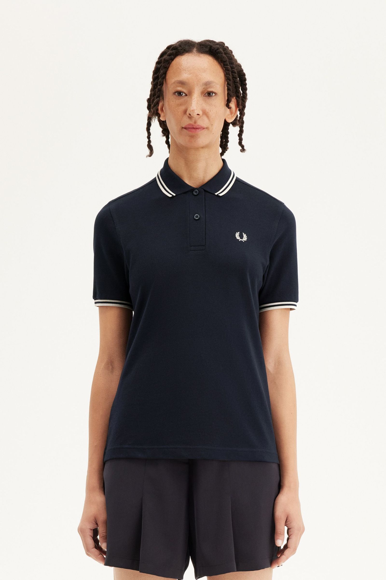 Fred Perry Twin Tipped Shirt in Navy/Oatmeal