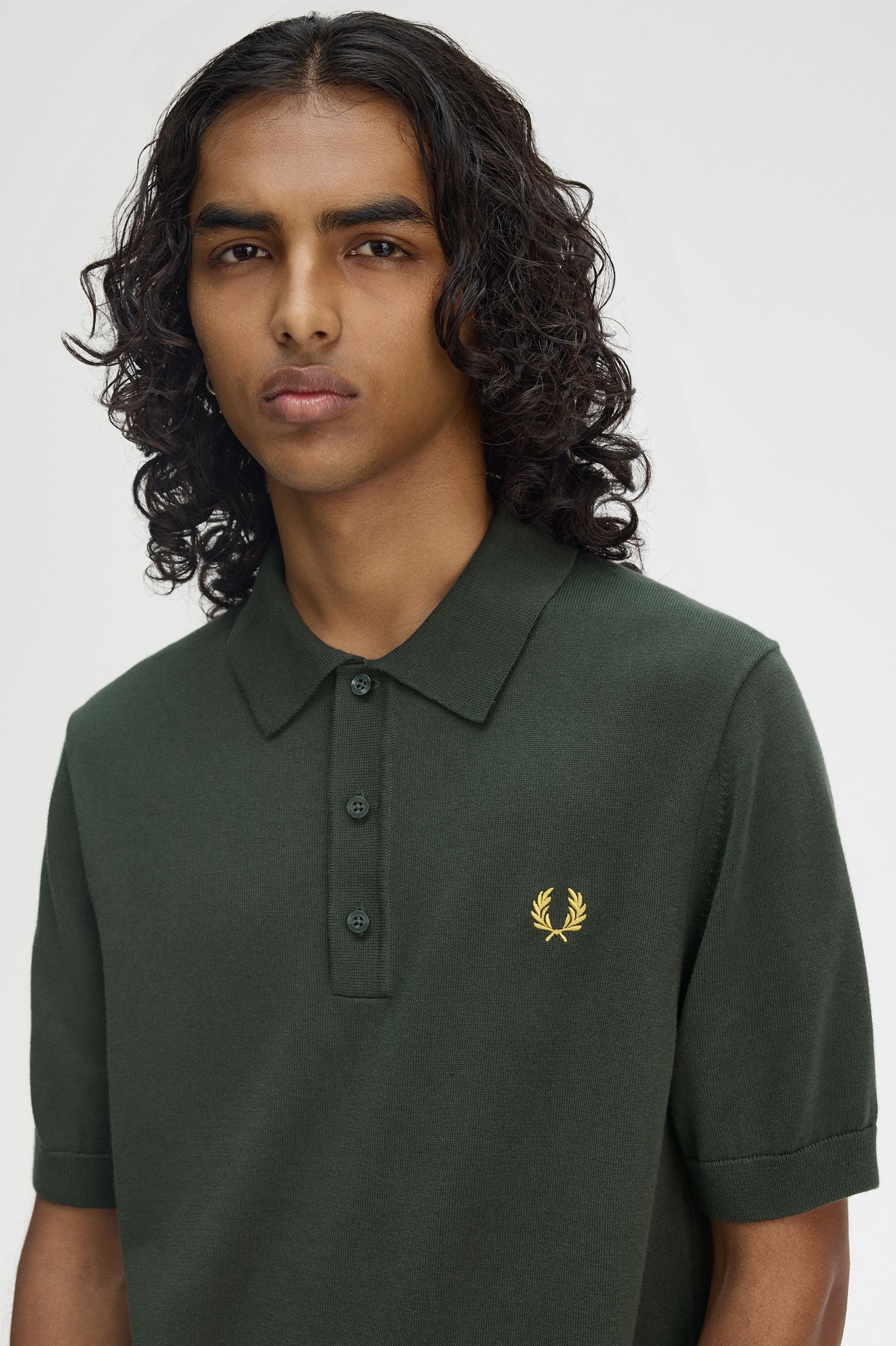 Fred Perry Cottton Knitted Shirt in Court Green