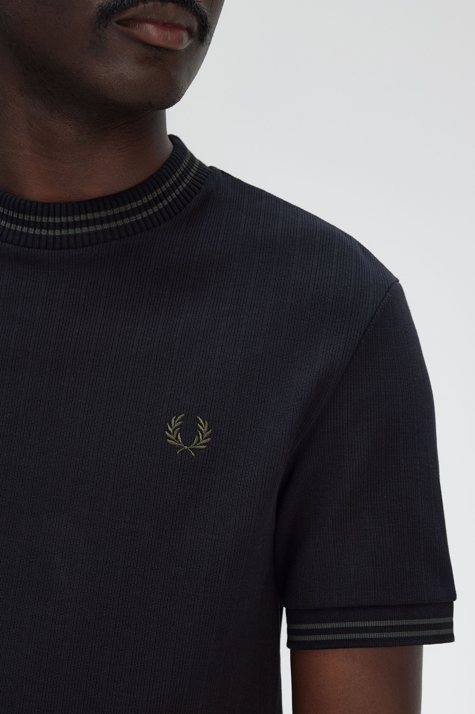 Fred Perry Made in England Ribbed Jersey T-Shirt in Black 