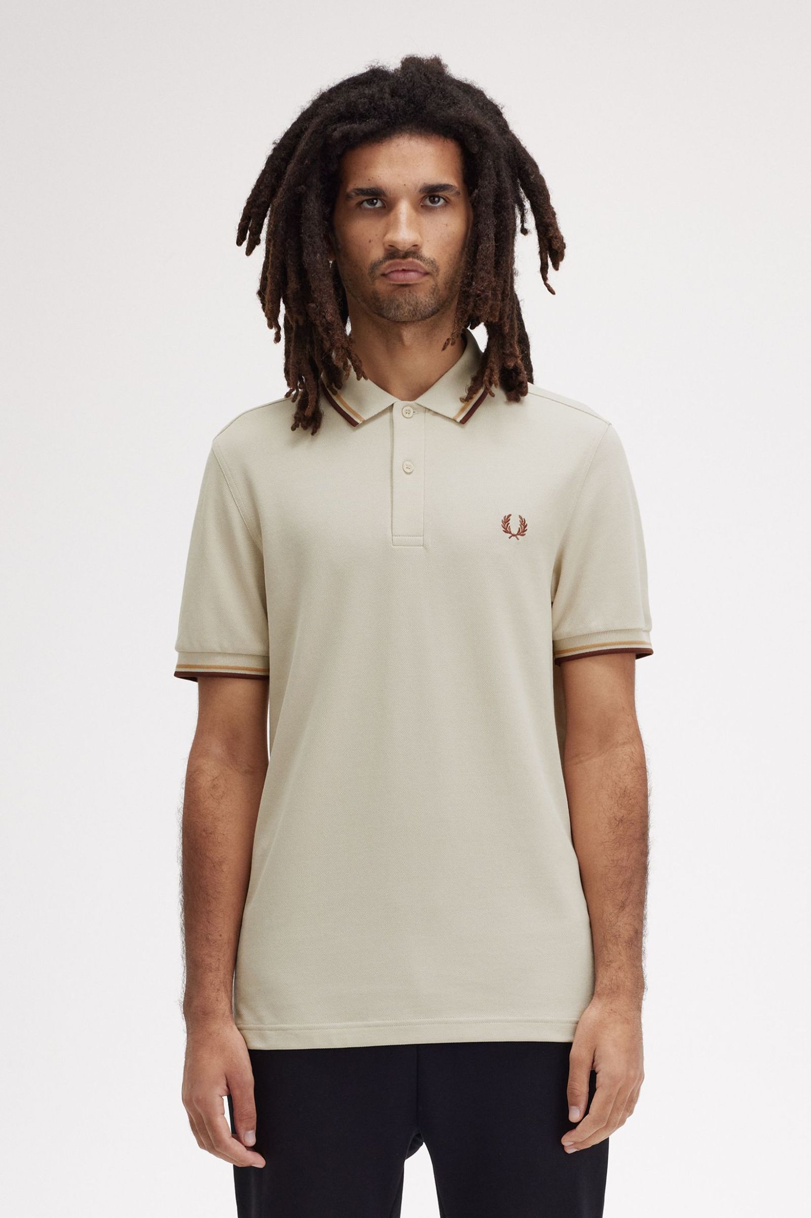 Fred Perry M3600 Twin Tipped Shirt in Oatmeal / Honeycomb / Whisky Brown