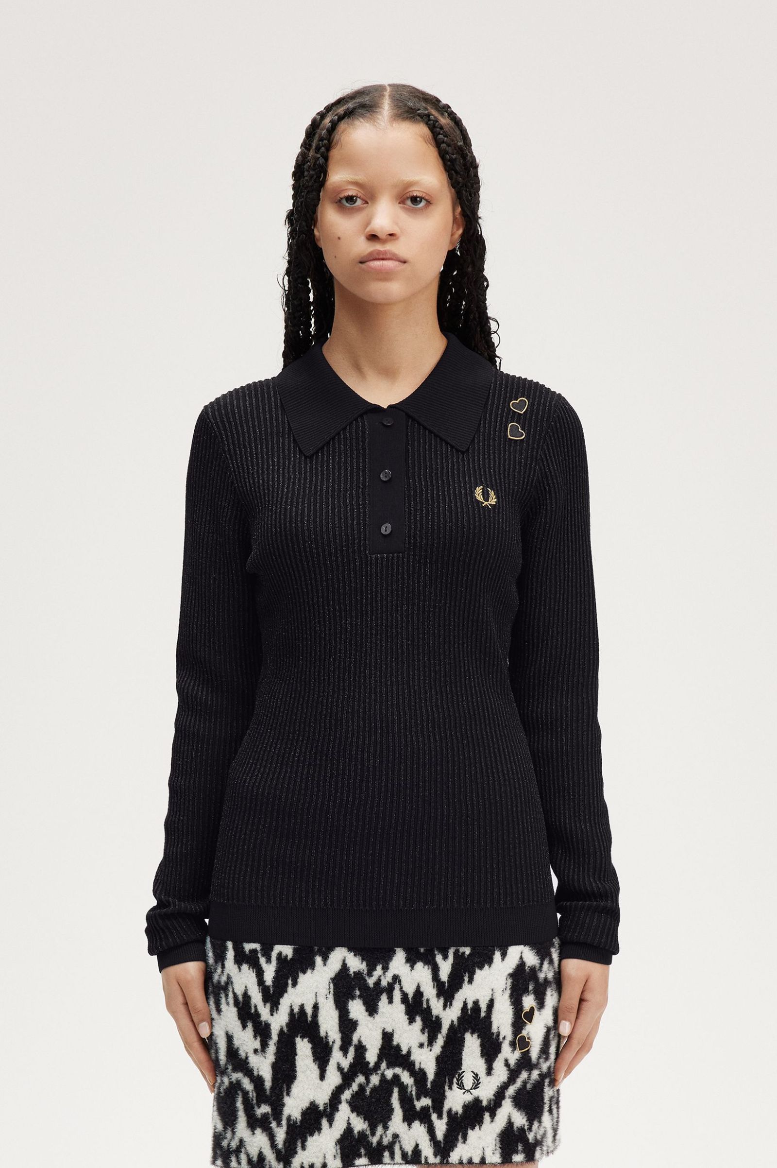 Fred Perry Ribbed Knitted Shirt in Black