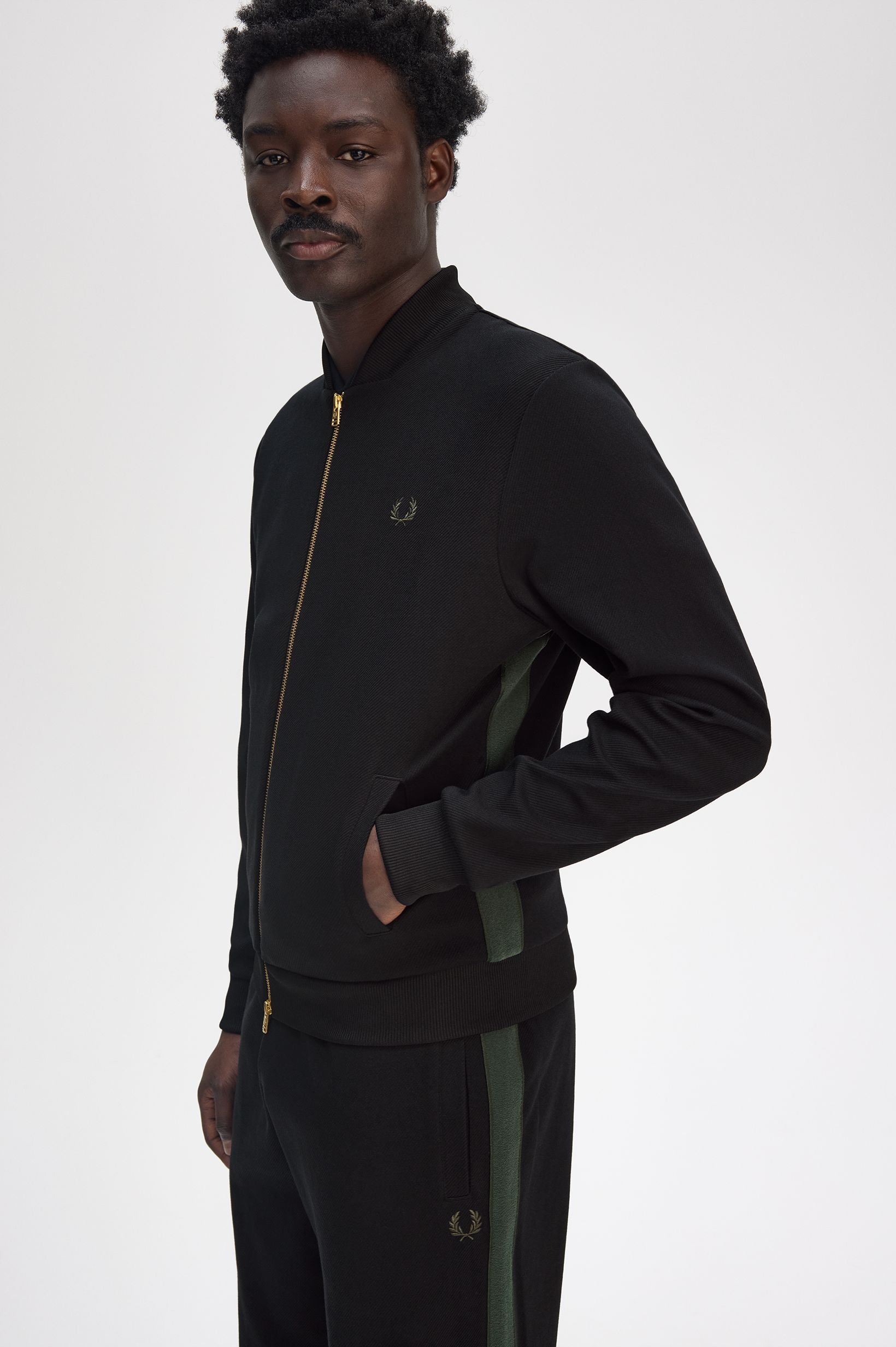 Fred Perry Towelling Tape Bomber Track Jacket in Black