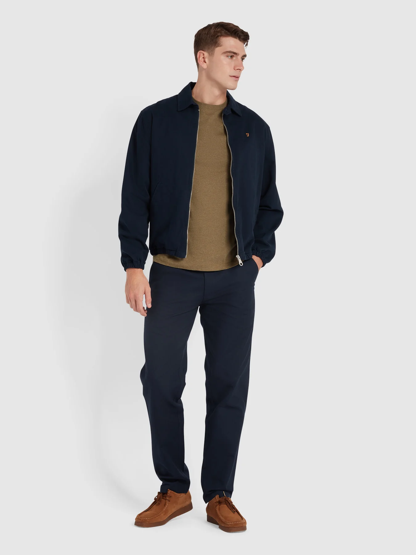 Farah Norwood Regular Fit Cotton Hopsack Trousers In True Navy