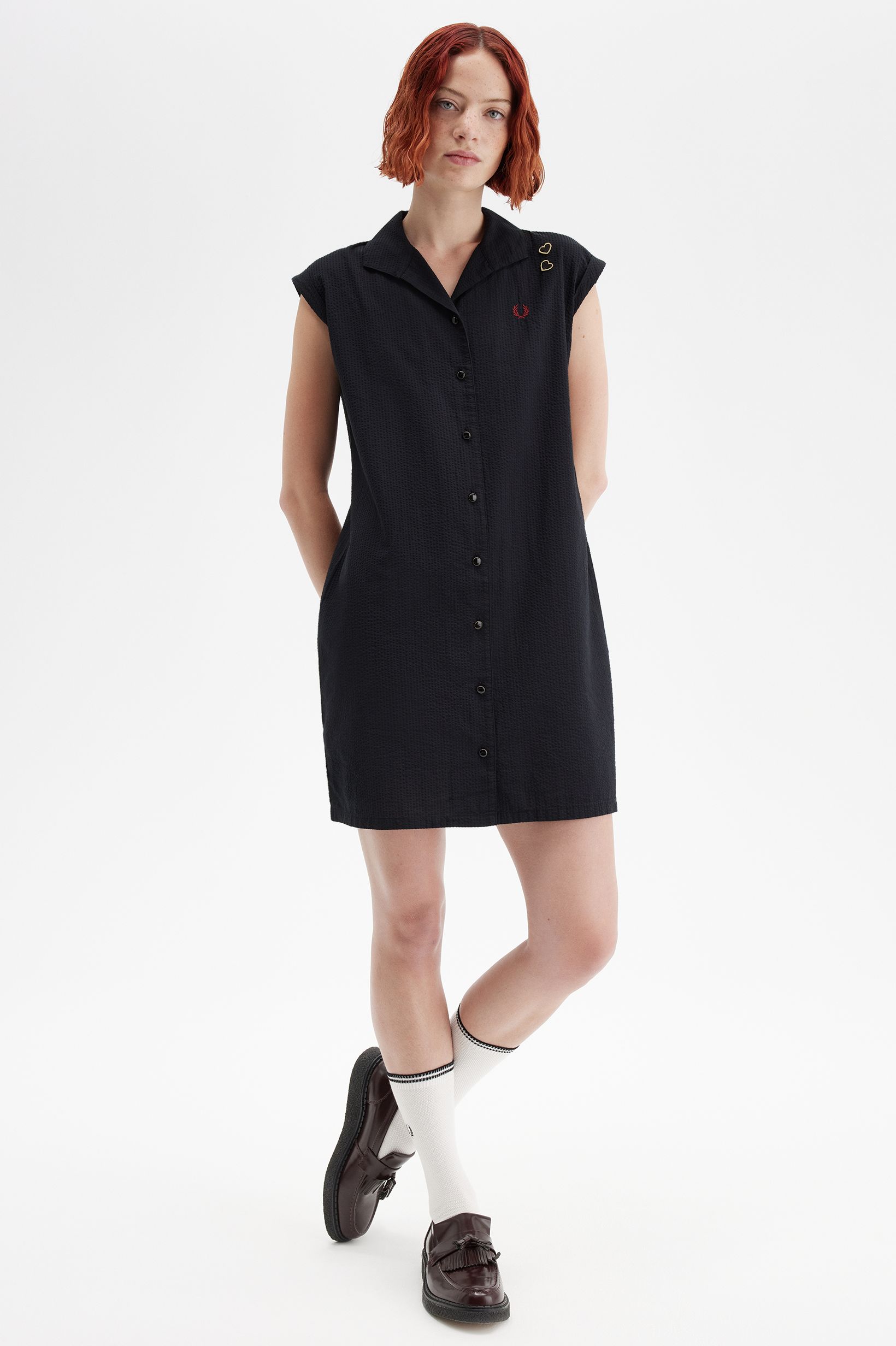 Fred Perry Amy Winehouse Pocket Detail Piqué Dress in Black