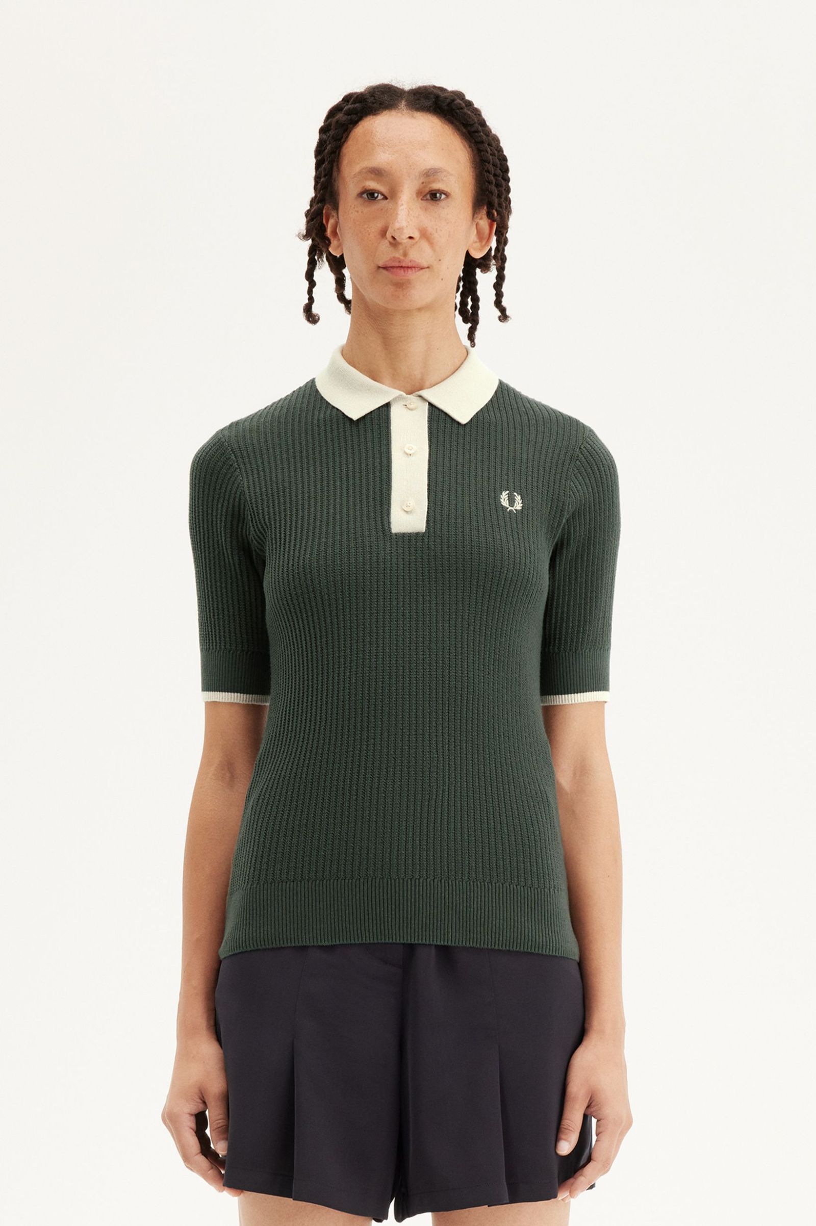 Fred Perry Mesh Knit Polo Shirt in Court Green