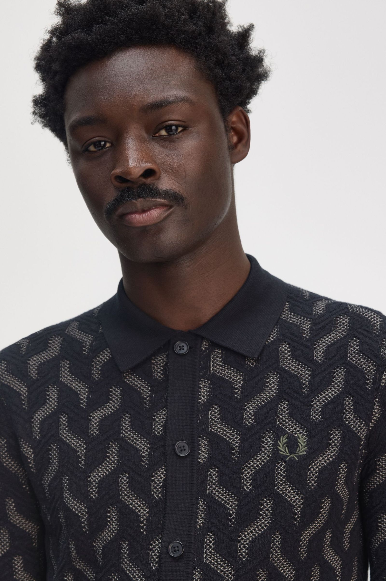 Fred Perry Pointelle Cable Knitted Shirt in Black