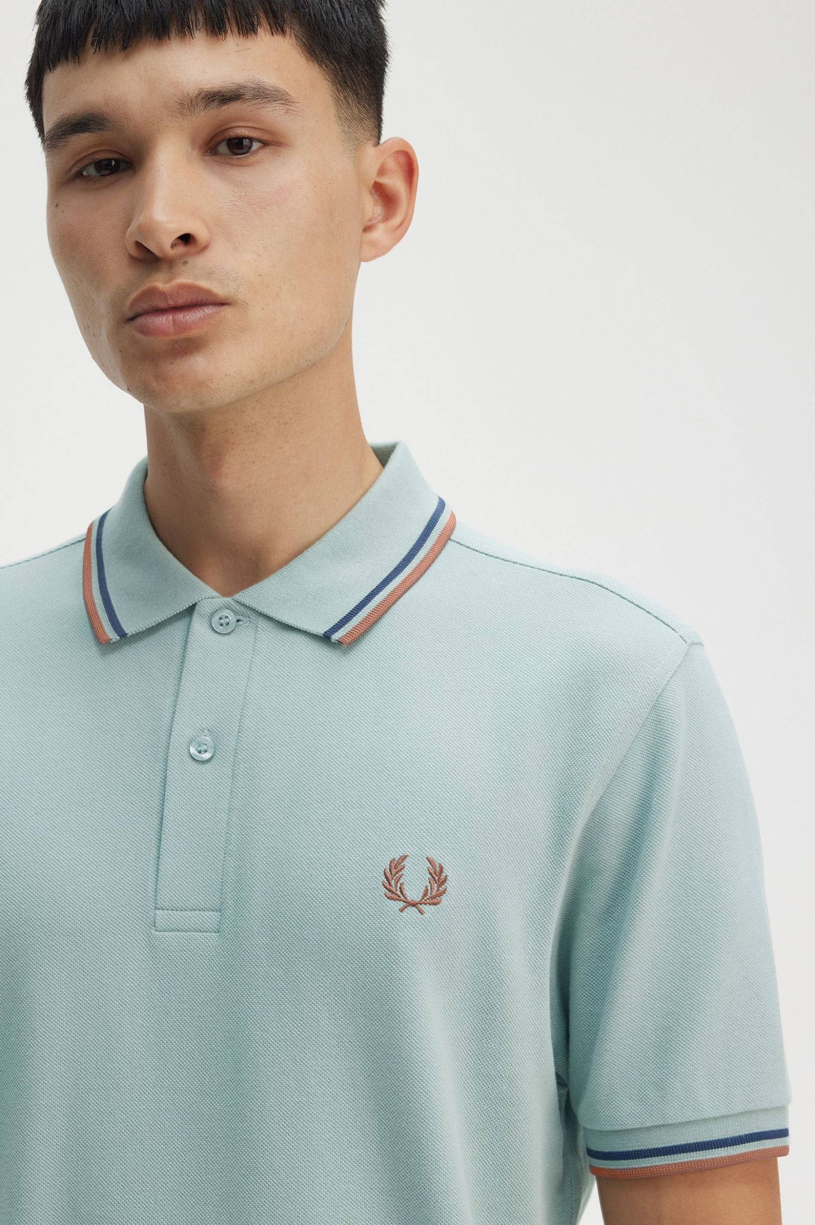 Fred Perry Twin Tipped Shirt in Silver Blue/Tennis Blue/Cinnamon