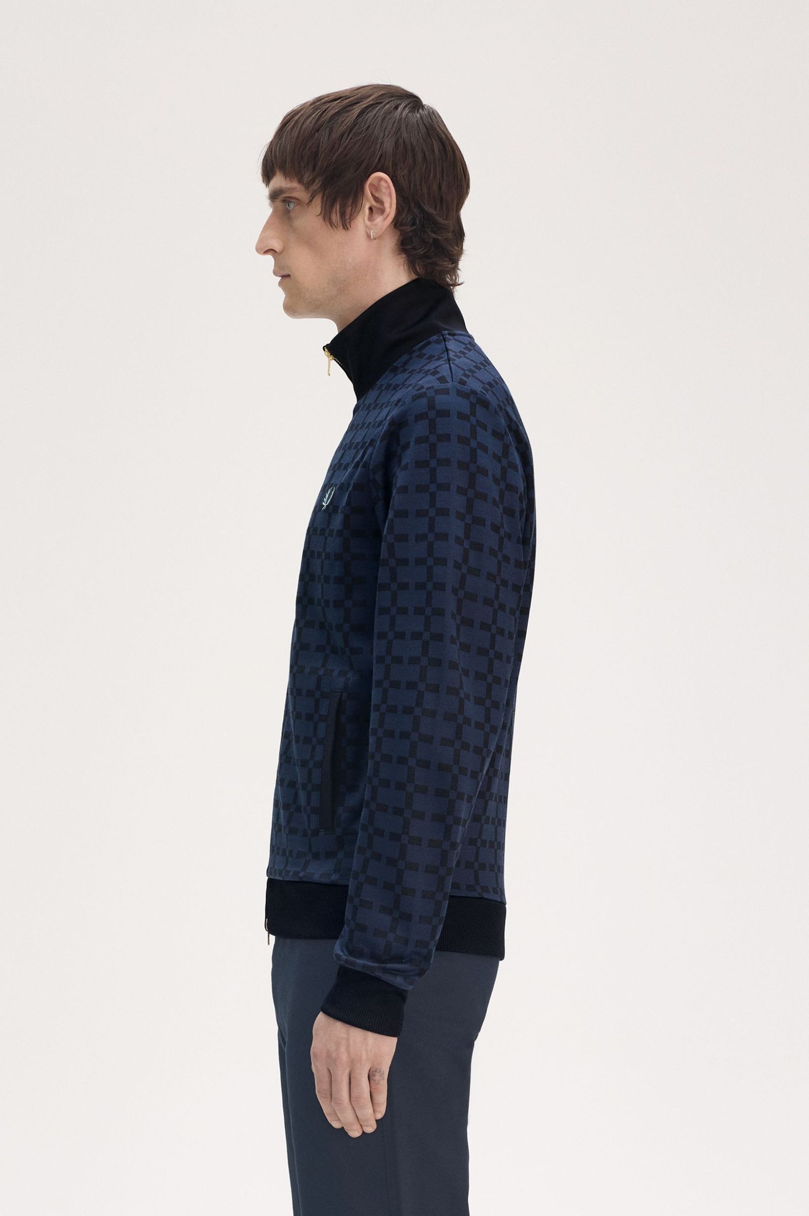 Fred Perry Geometric Jacquard Track Jacket in Navy