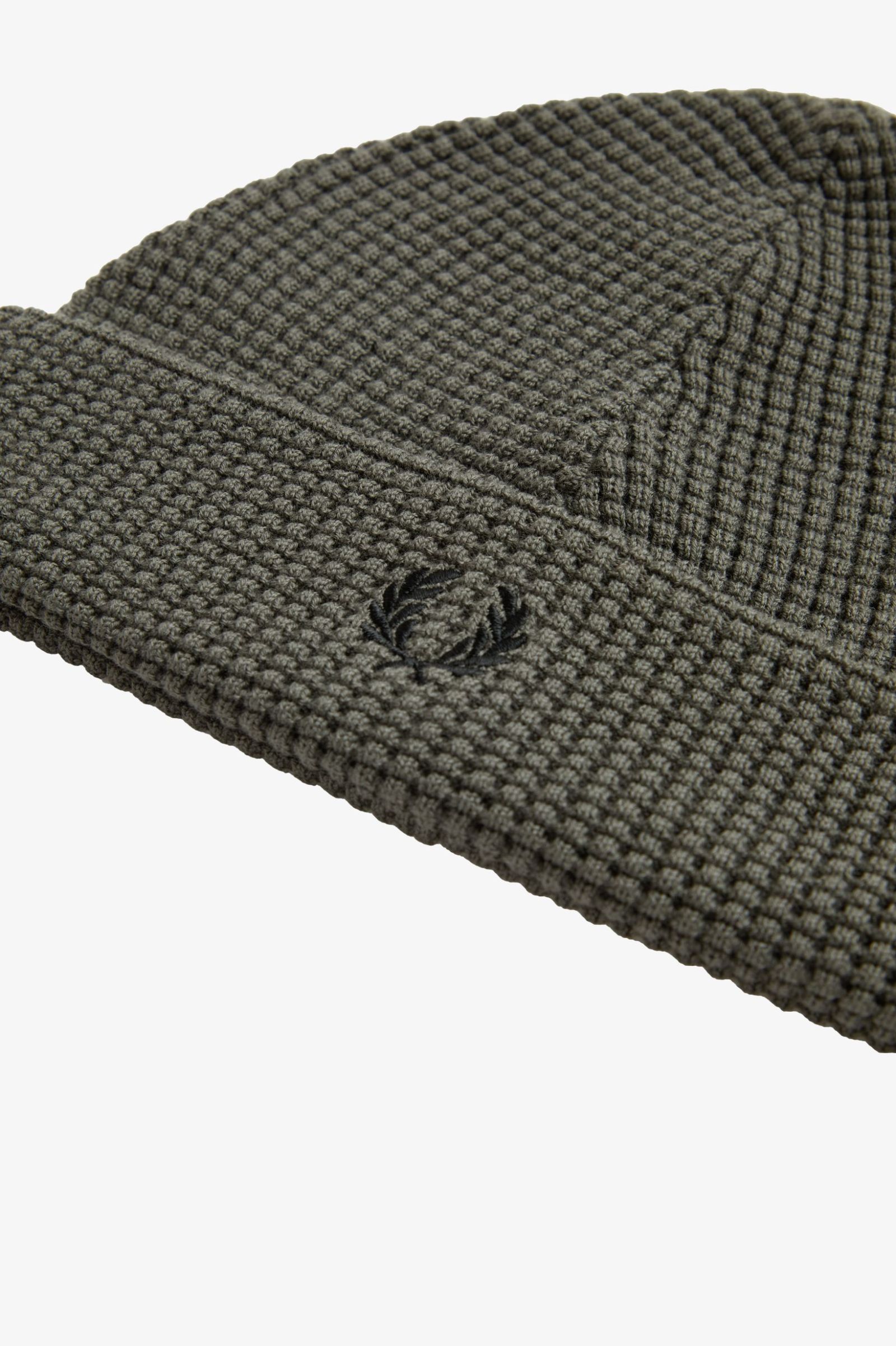 Fred Perry Waffle Knit Beanie in Field Green