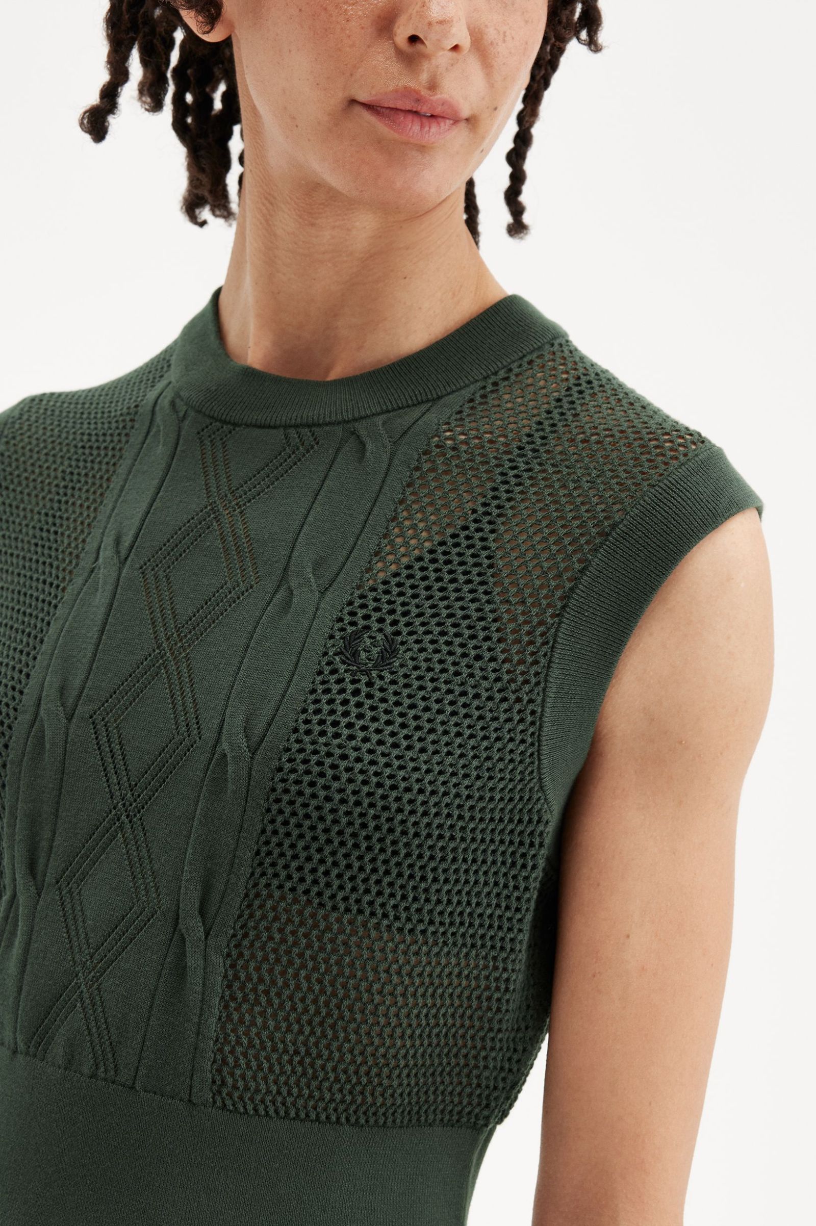 Fred Perry Textured Knitted Tank in Court Green