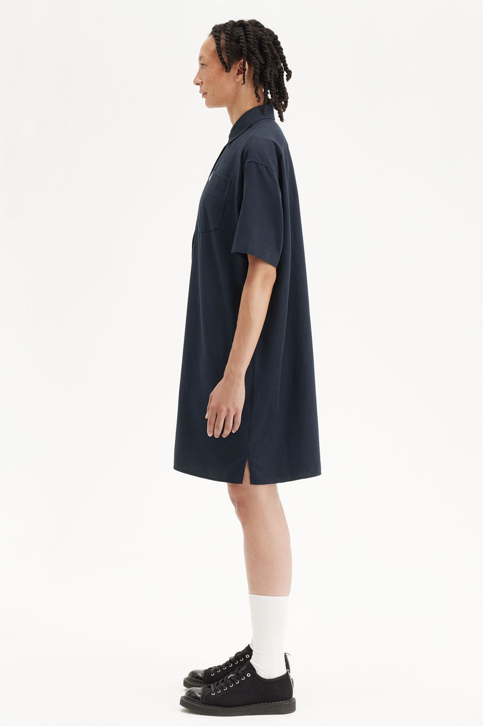 Fred Perry Seersucker Shirt Dress in Navy