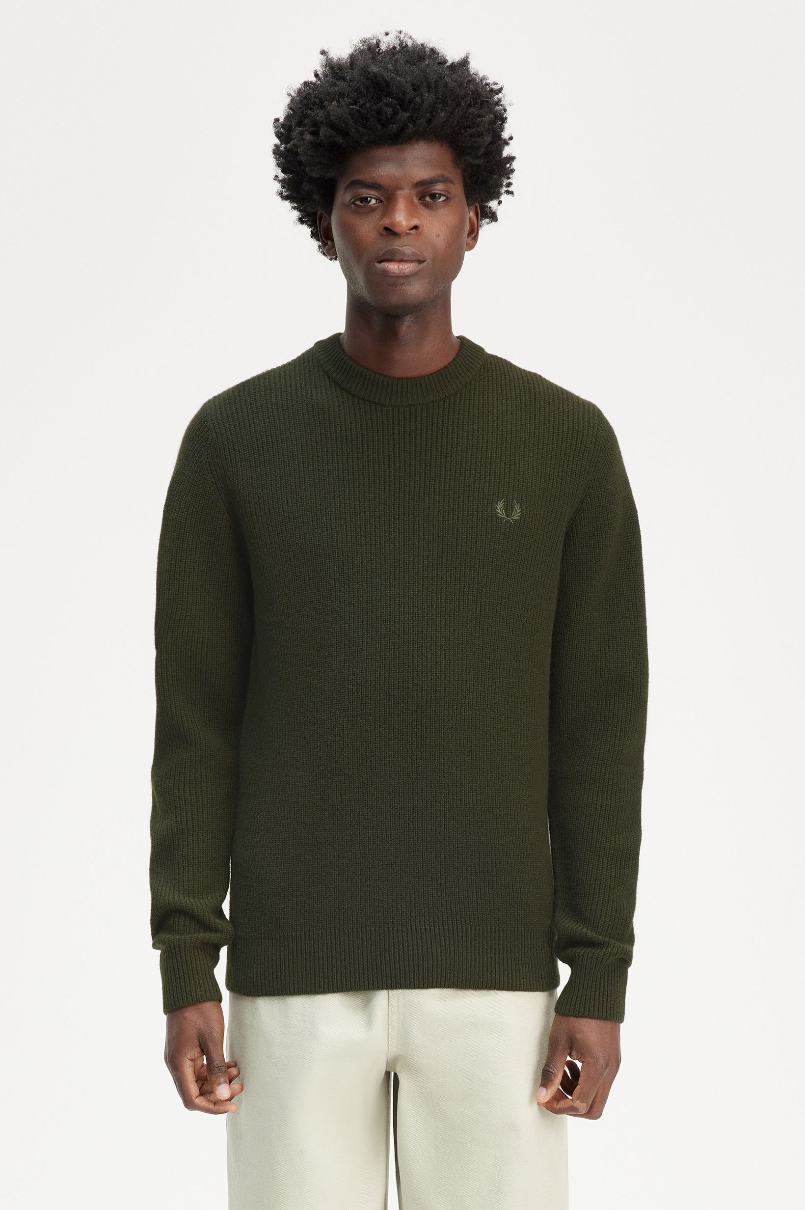 Fred Perry Lambswool Jumper in Hunting Green 