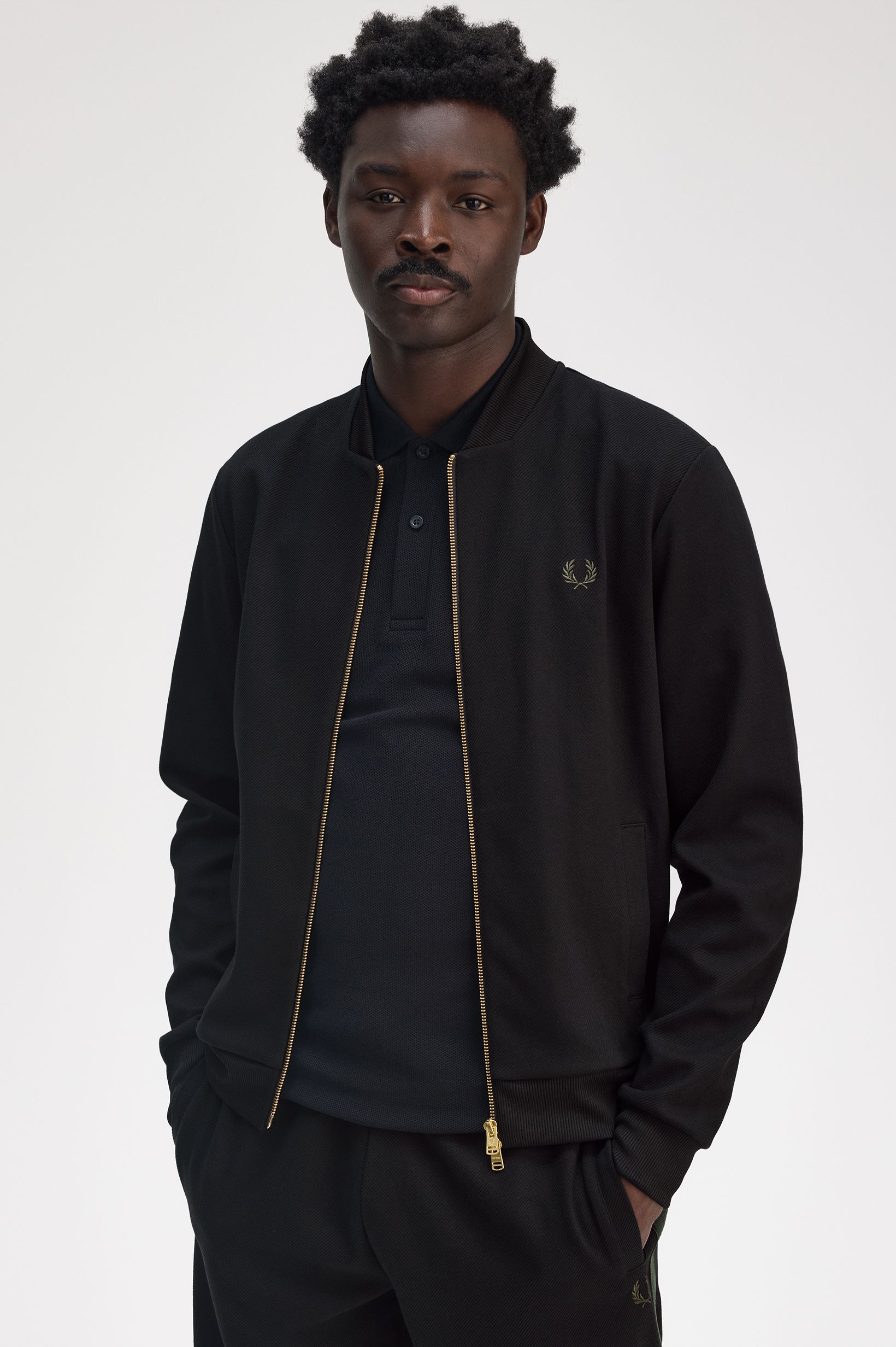 Fred Perry Towelling Tape Bomber Track Jacket in Black