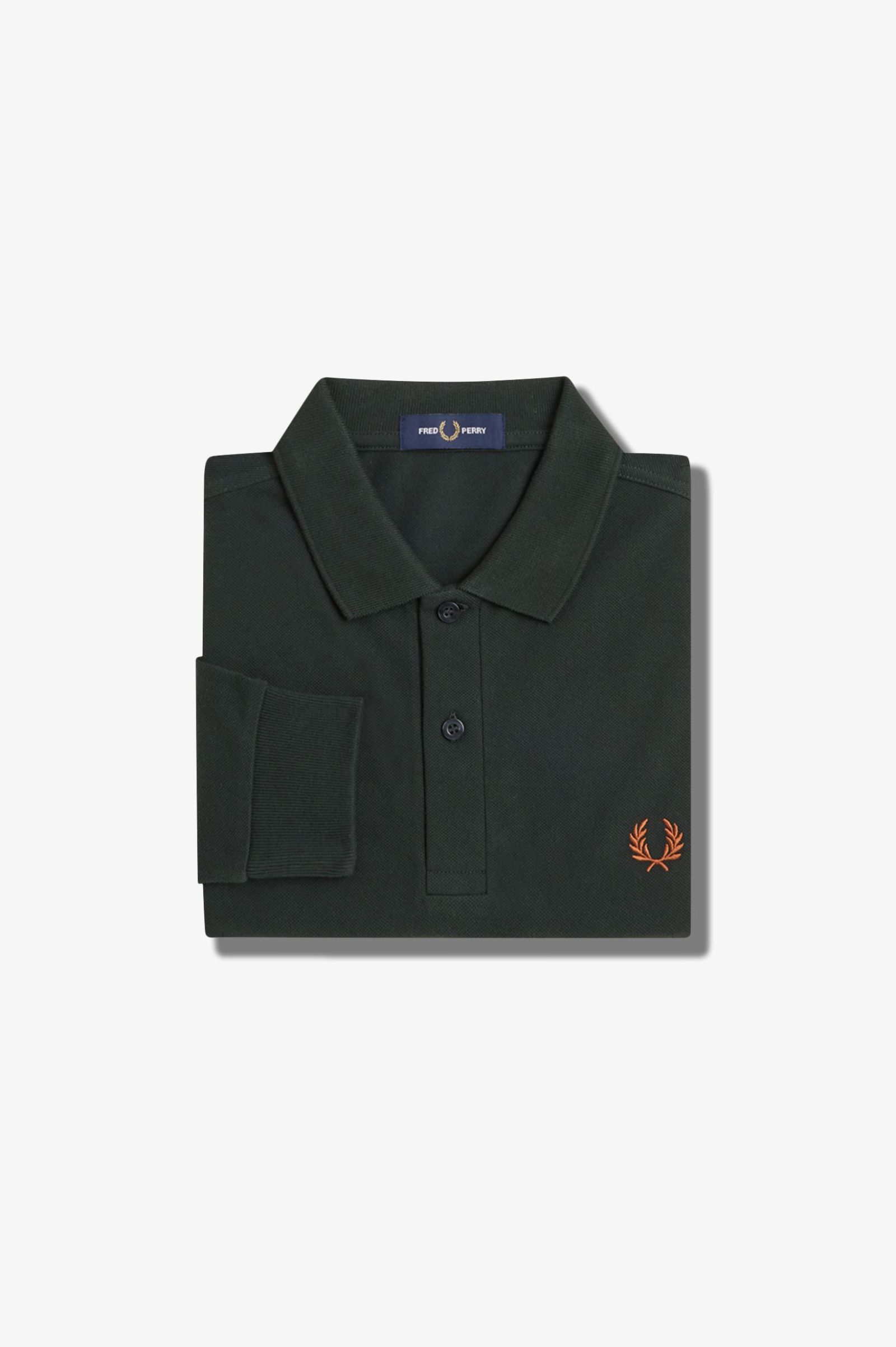 Fred Perry Long Sleeve Plain Shirt in Nightgreen/Marmelade