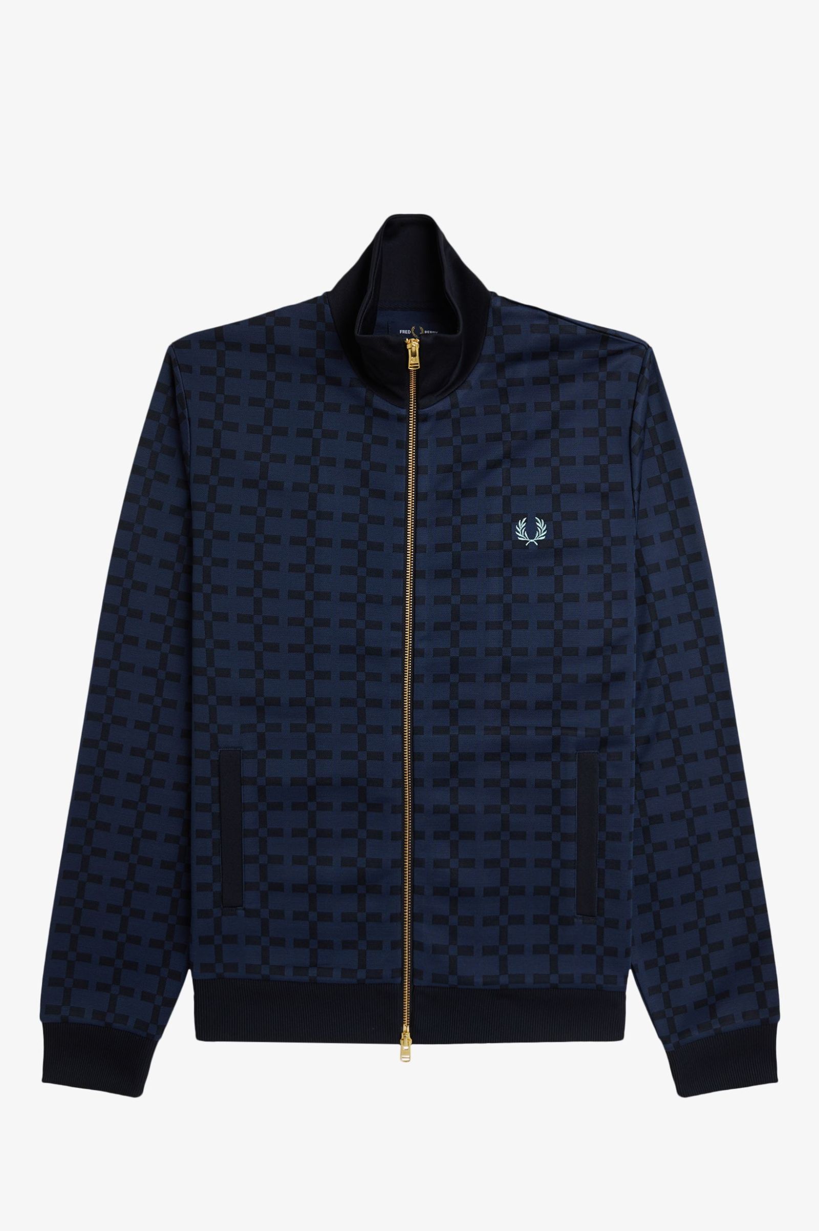 Fred Perry Geometric Jacquard Track Jacket in Navy