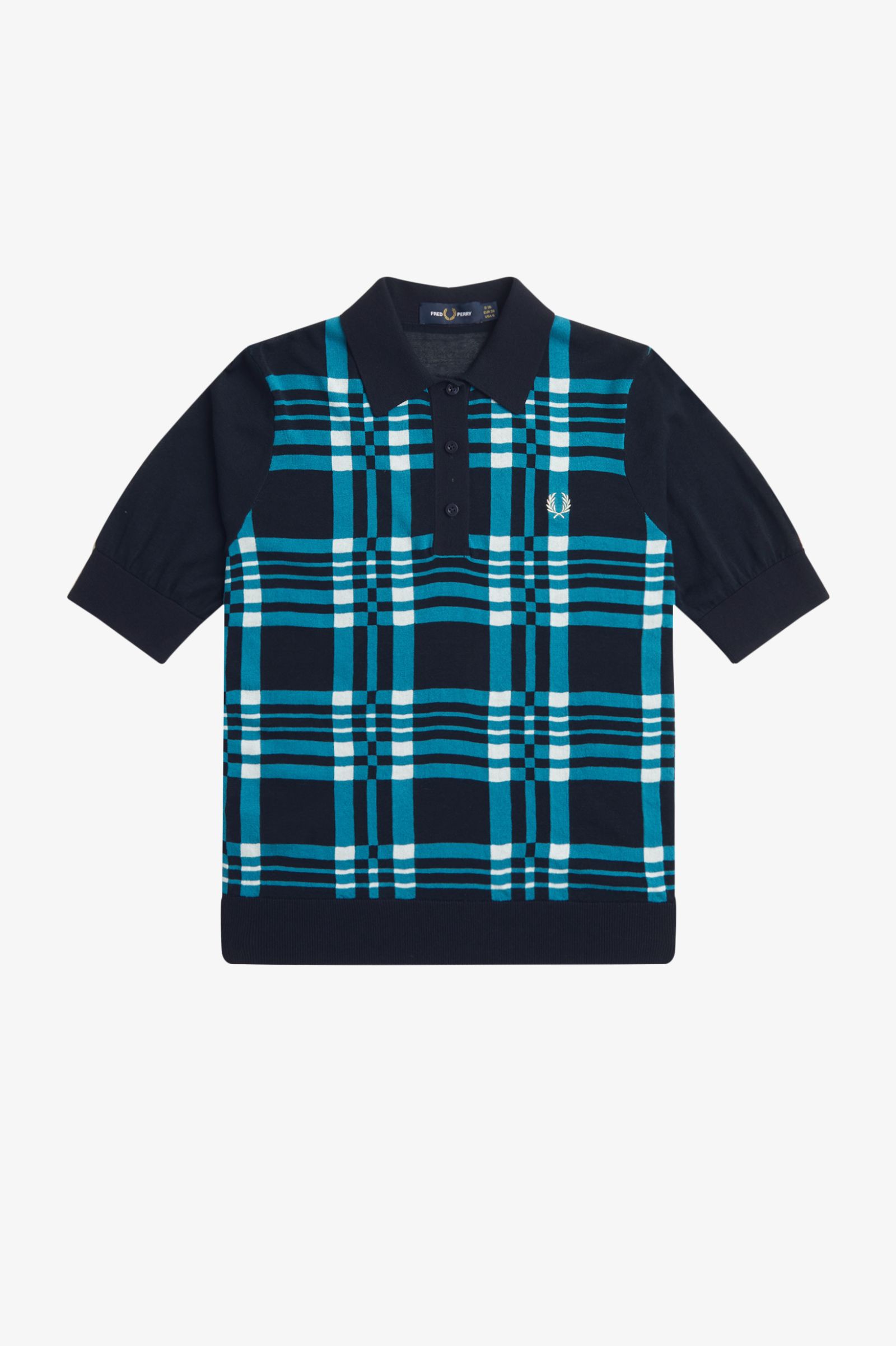 Fred Perry Sheer Tartan Knitted Shirt Navy