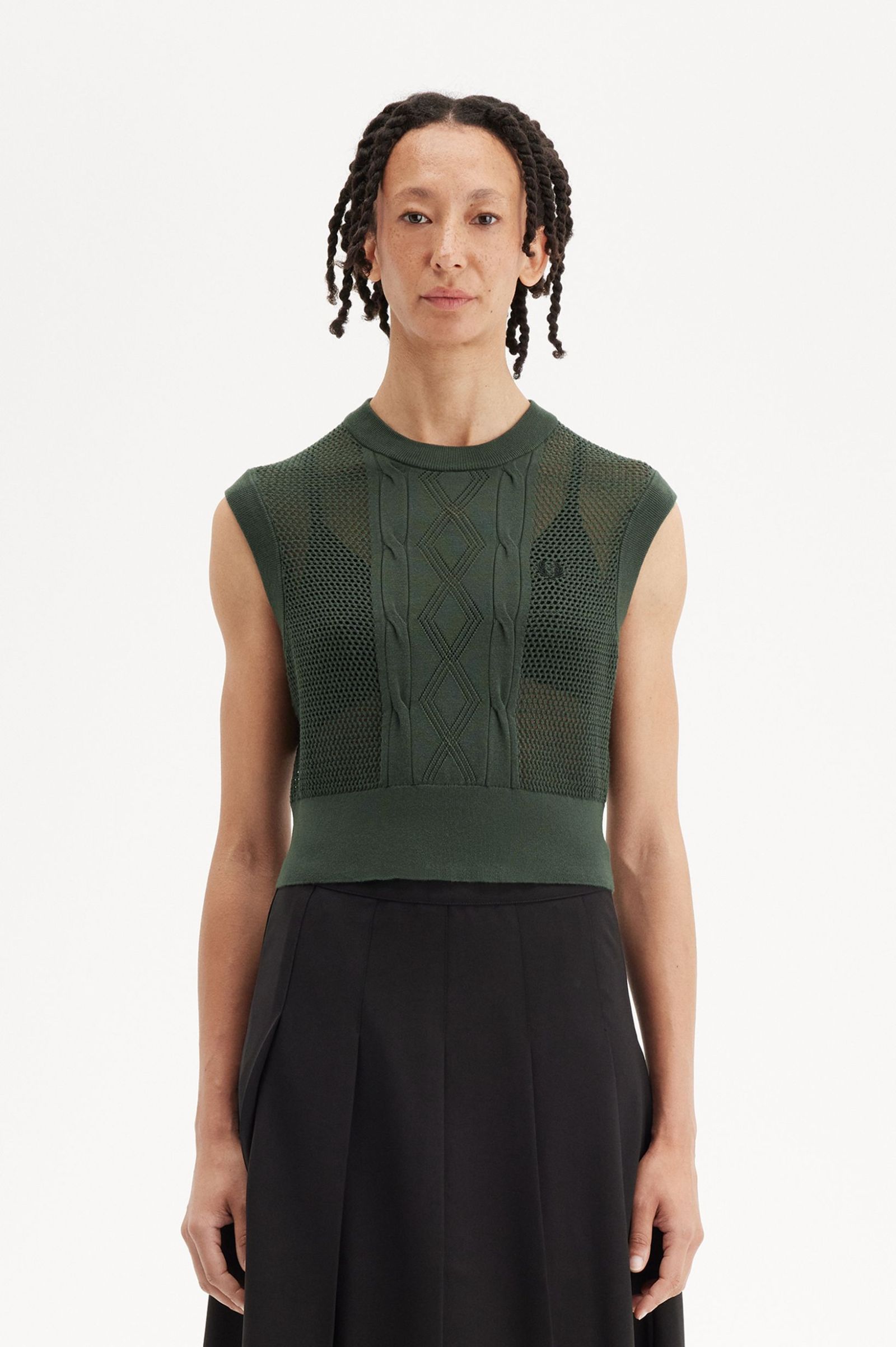 Fred Perry Textured Knitted Tank in Court Green