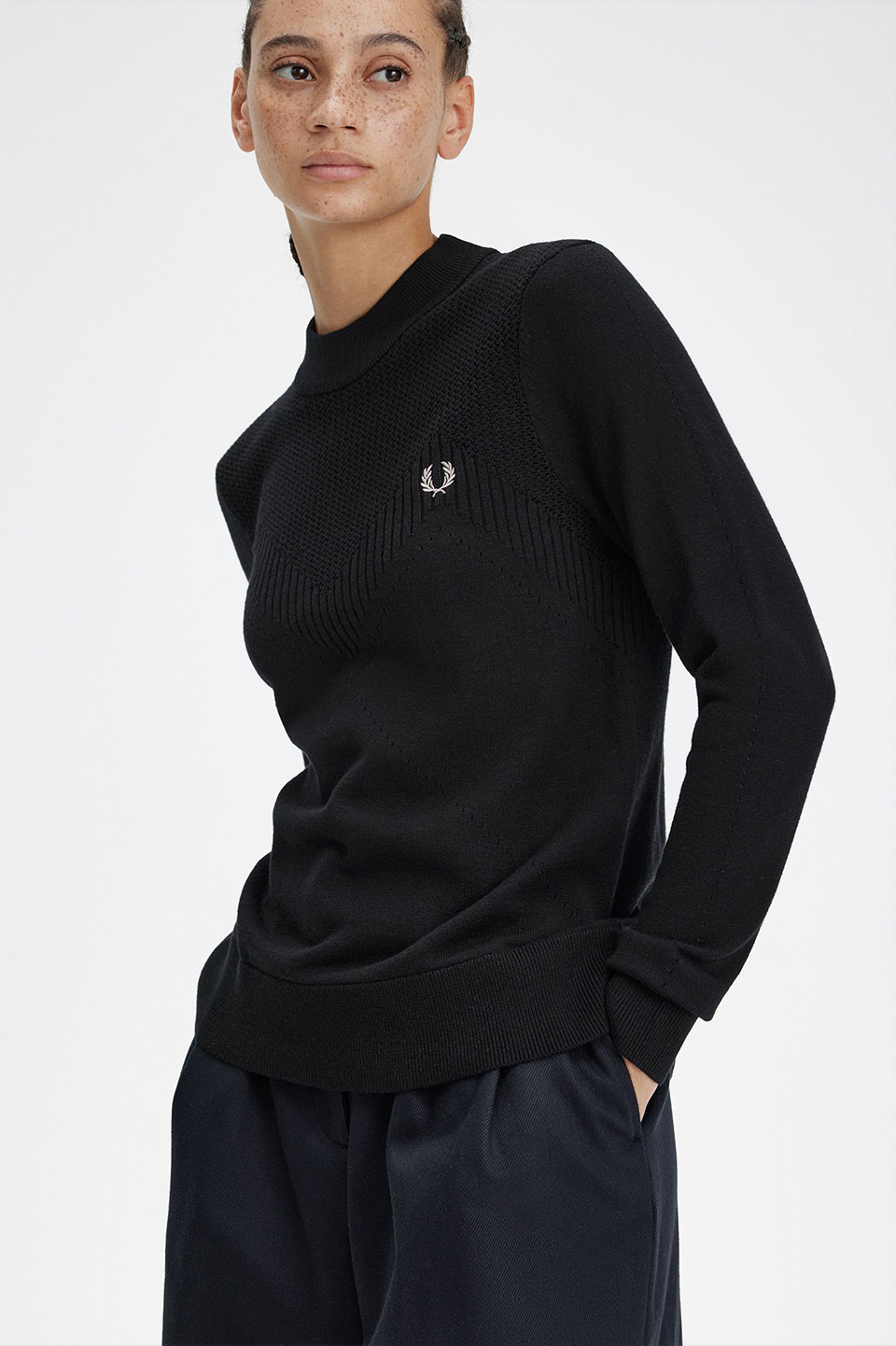 Fred Perry Pointelle Detail Jumper in Black 