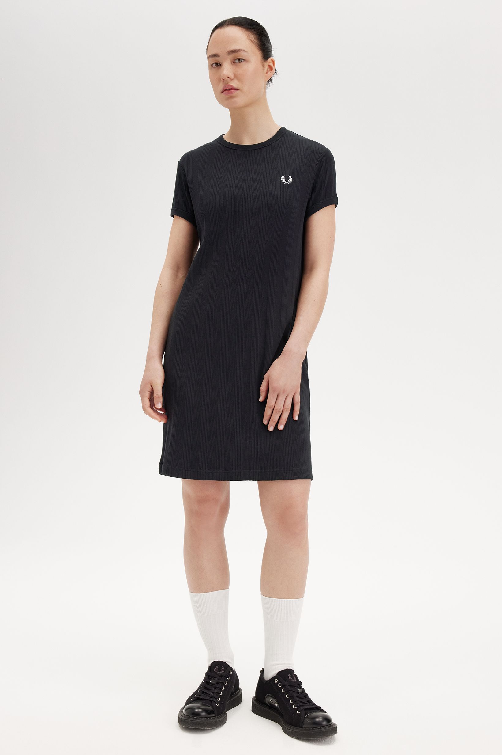 Fred Perry Ribbed T-Shirt Dress in Black