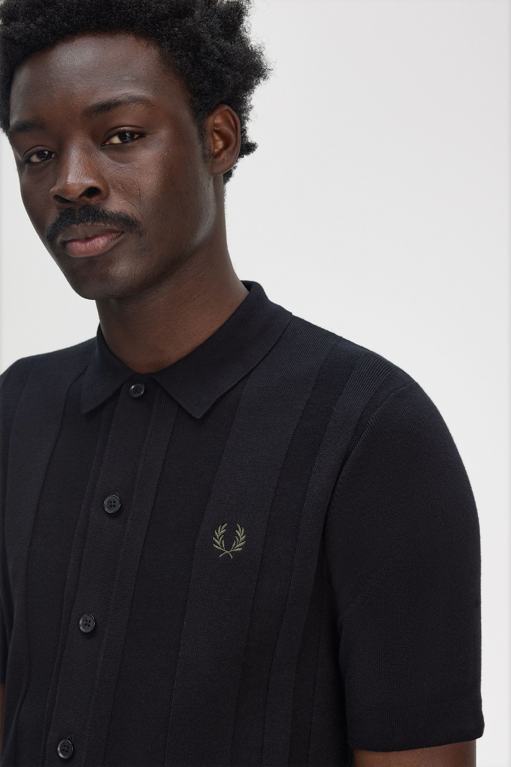 Fred Perry Button Through SS Shirt in Black