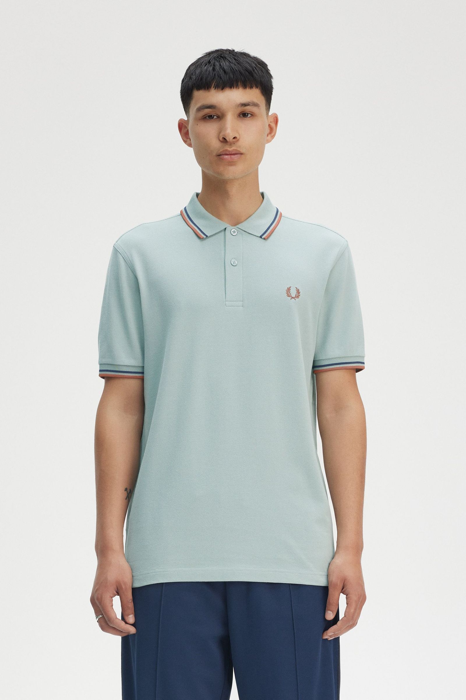 Fred Perry Twin Tipped Shirt in Silver Blue/Tennis Blue/Cinnamon