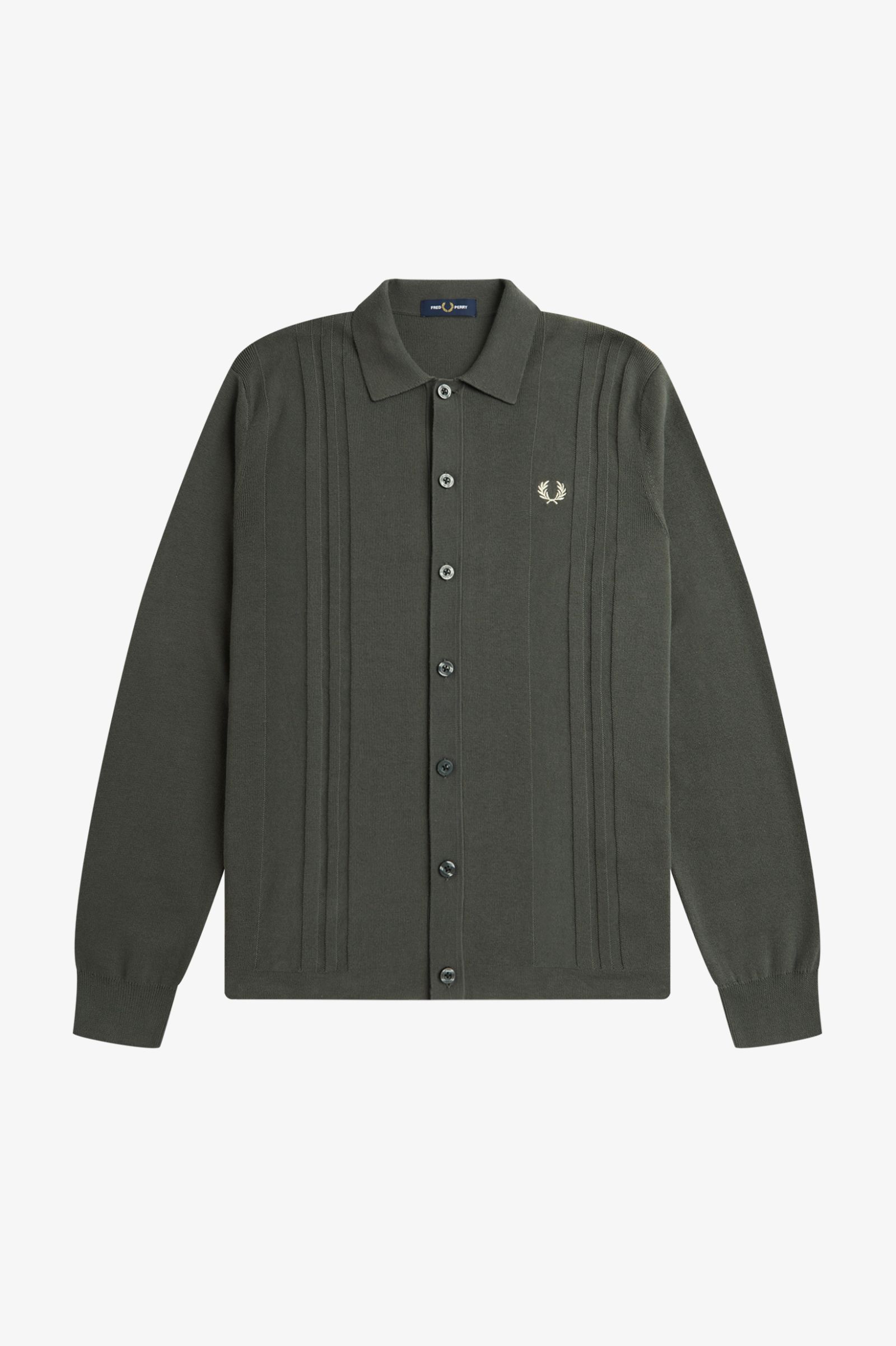 Fred Perry Button Through Knitted Shirt in Field Green