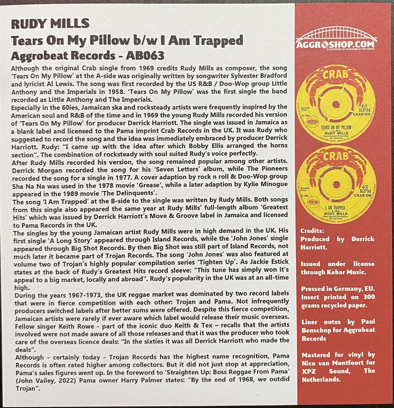 Rudy Mills – Tears On My Pillow / I Am Trapped (7") 