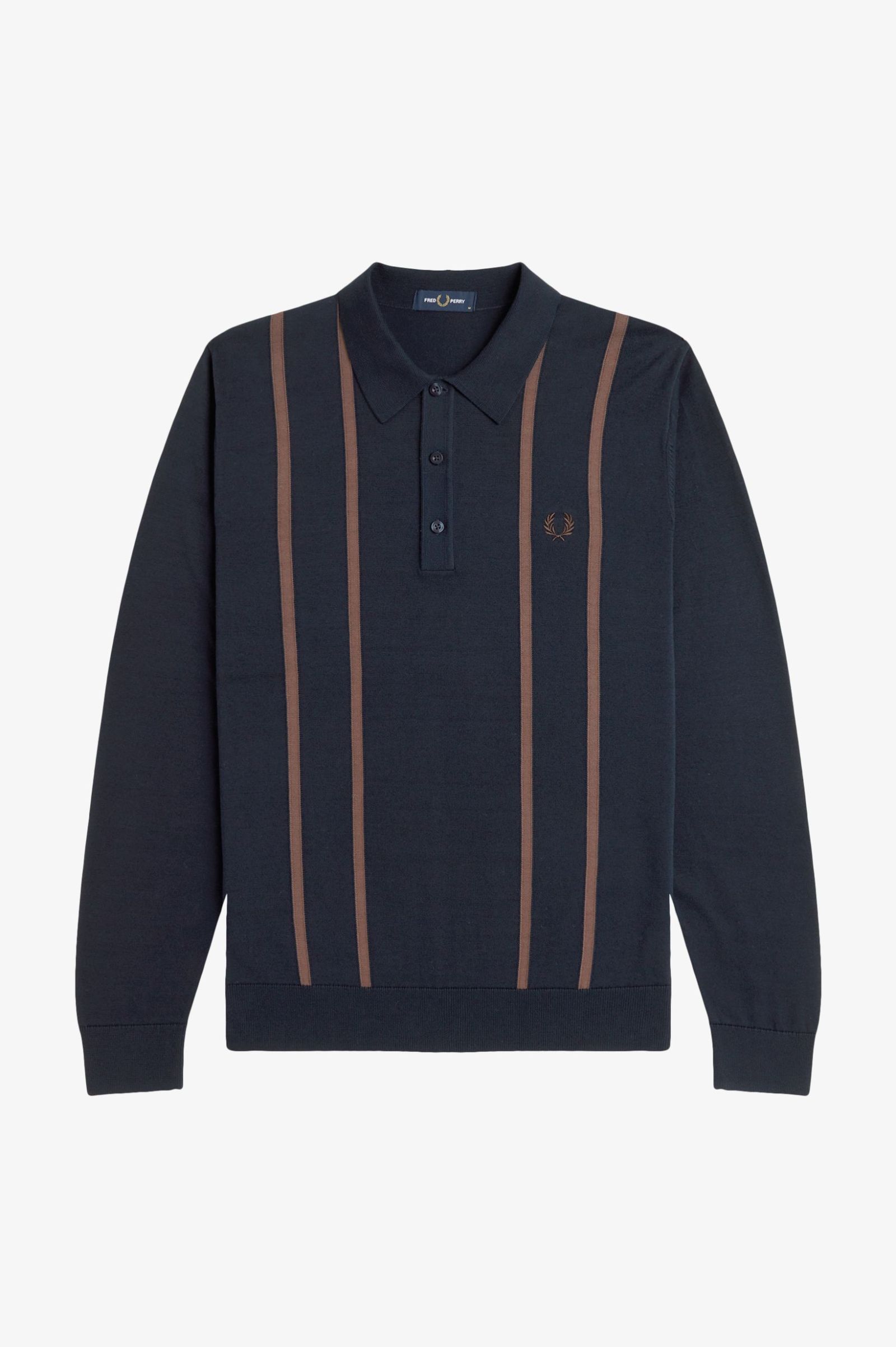 Fred Perry Vertical Stripe Knitted Shirt in Navy