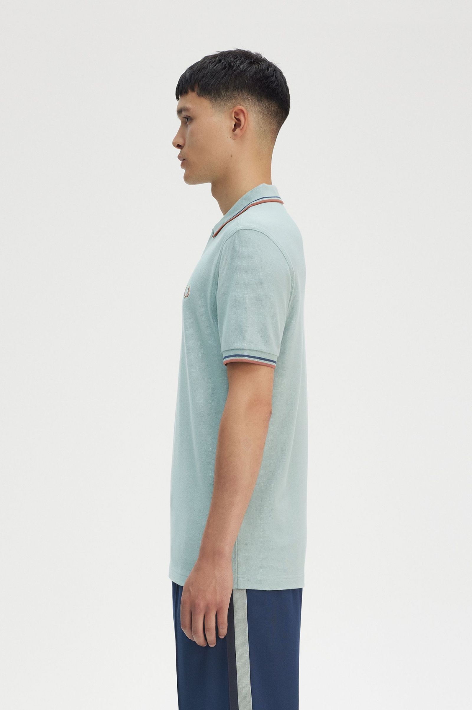 Fred Perry Twin Tipped Shirt in Silver Blue/Tennis Blue/Cinnamon