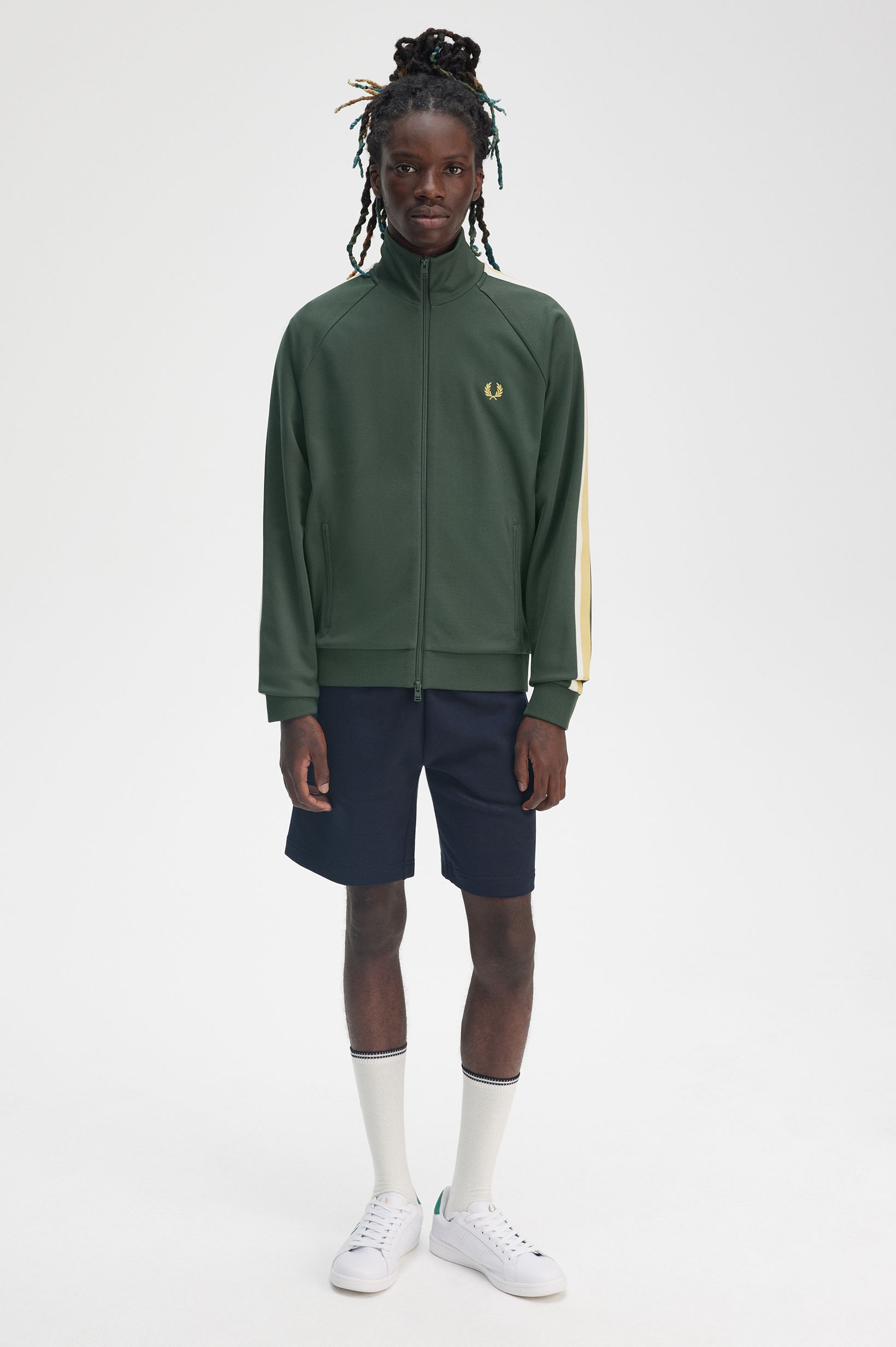 Fred Perry Two Colour Tape Track Jacket in Court Green 