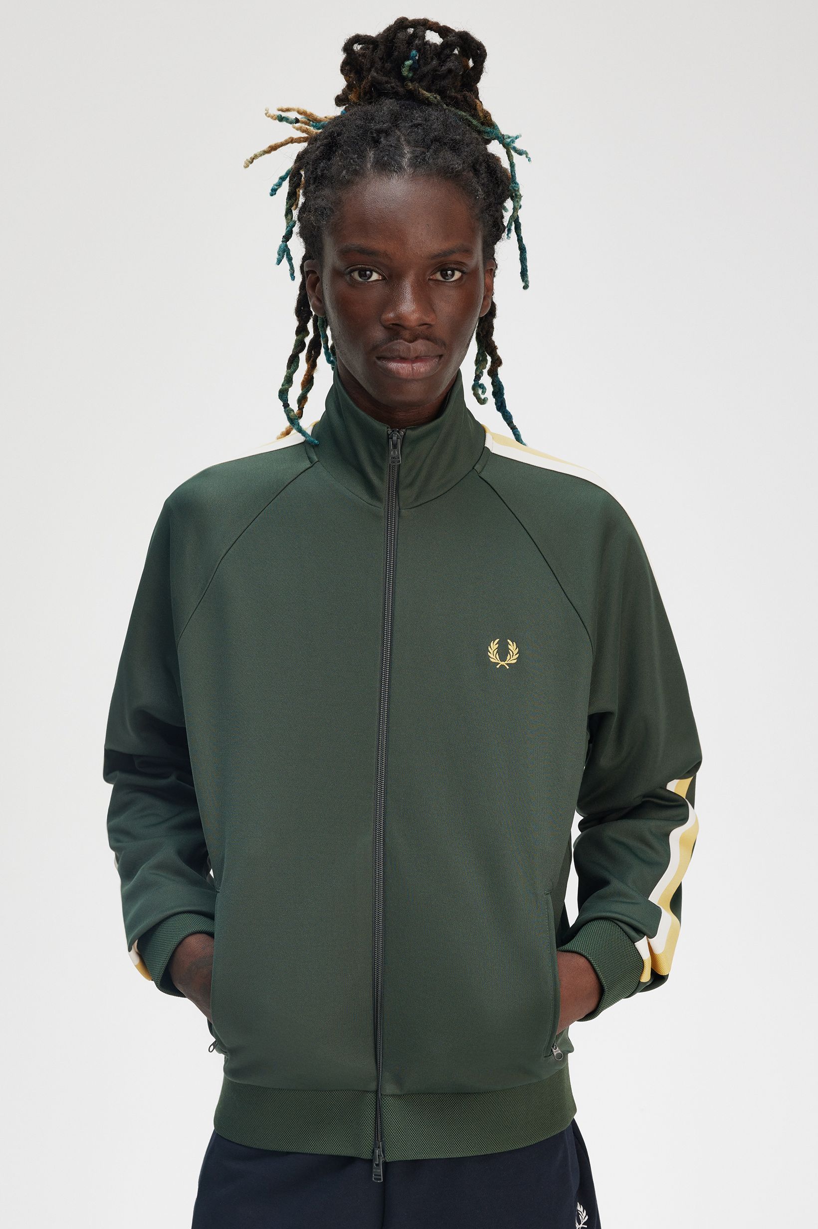 Fred Perry Two Colour Tape Track Jacket in Court Green 