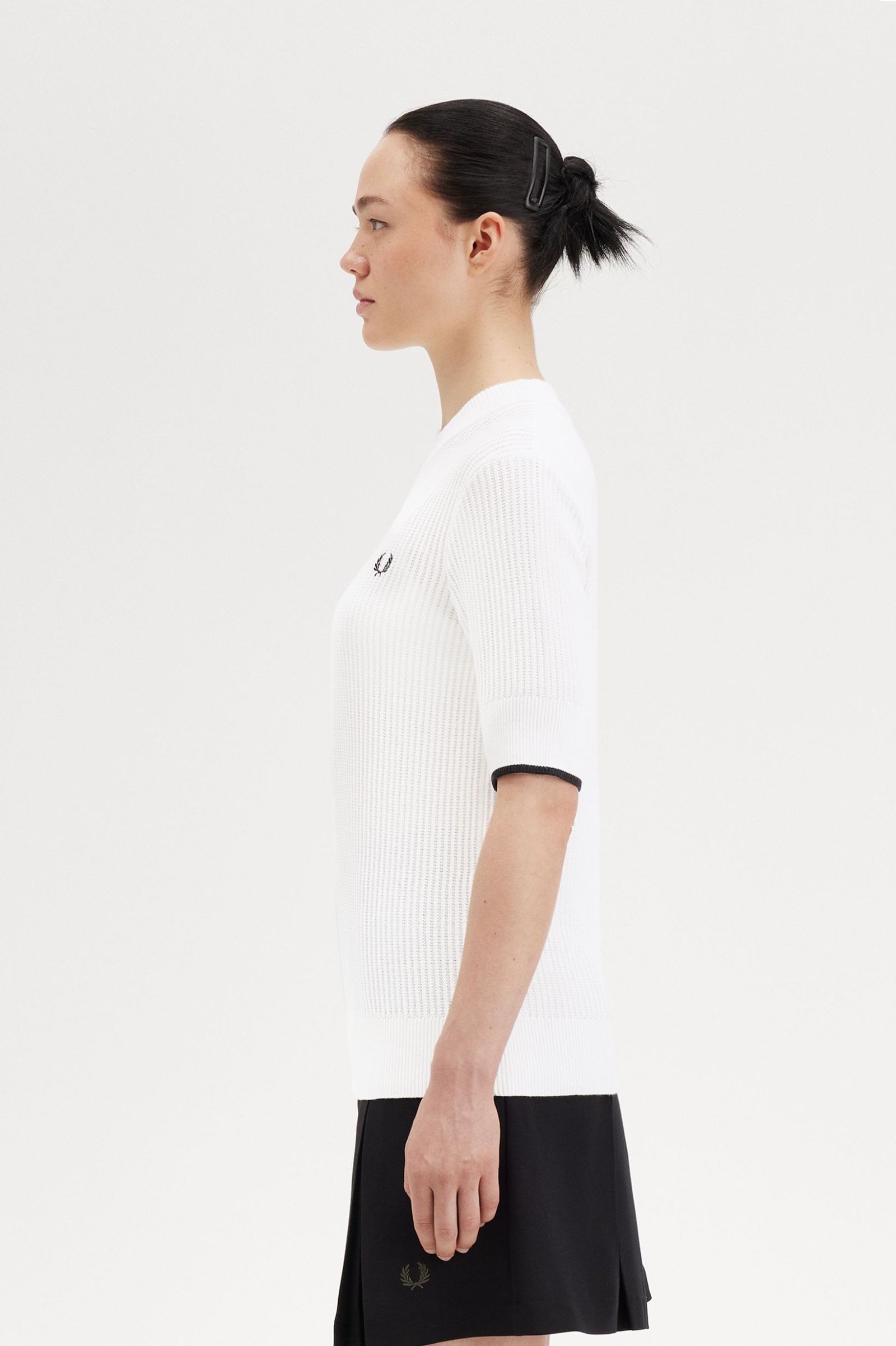 Fred Perry Mesh Knit T-Shirt in Snow White