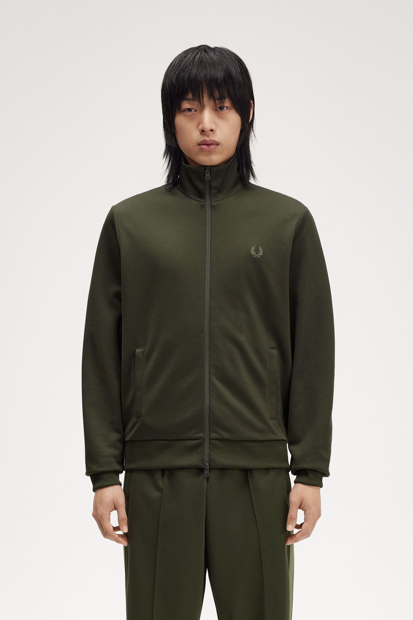 Fred Perry Tape Detail Track Jacket in Hunting Green