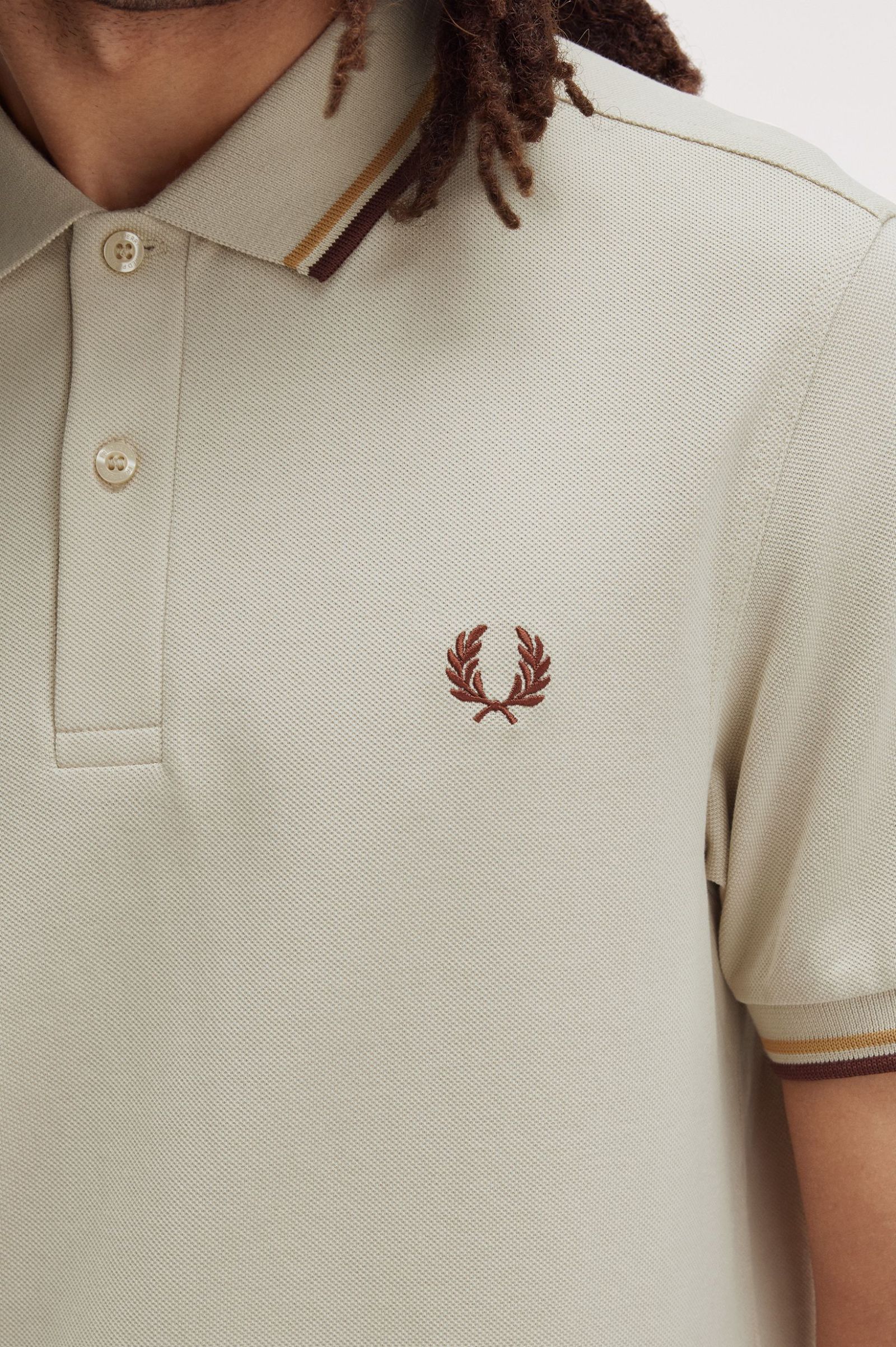 Fred Perry M3600 Twin Tipped Shirt in Oatmeal / Honeycomb / Whisky Brown