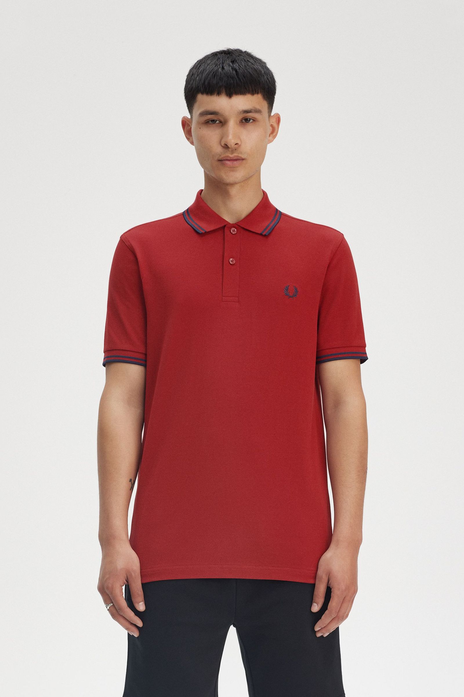 Fred Perry Twin Tipped Shirt in Burnt Red/Navy