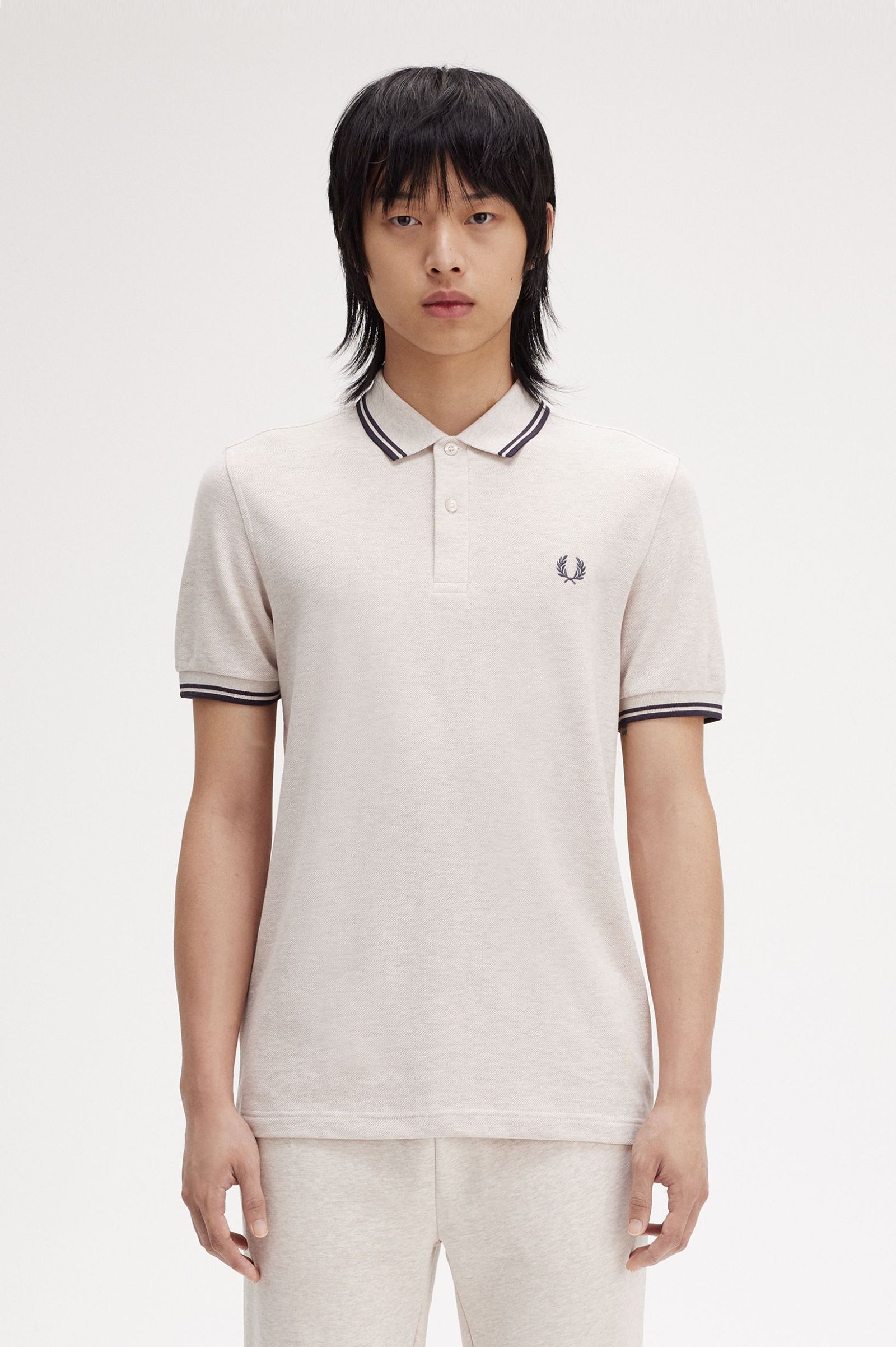 Fred Perry M3600 Twin Tipped Shirt in Porridge Marl / Anchor Grey / Anchor Grey