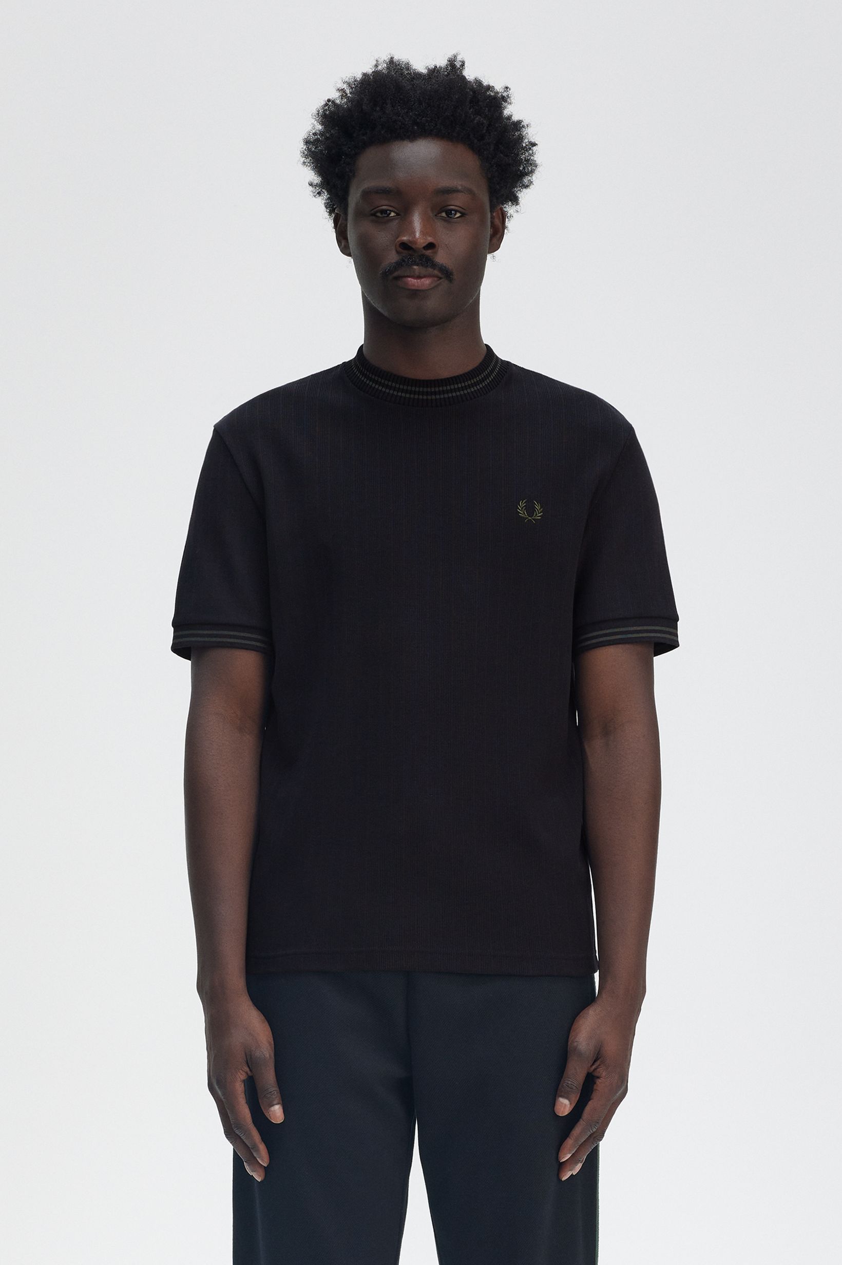 Fred Perry Made in England Ribbed Jersey T-Shirt in Black 