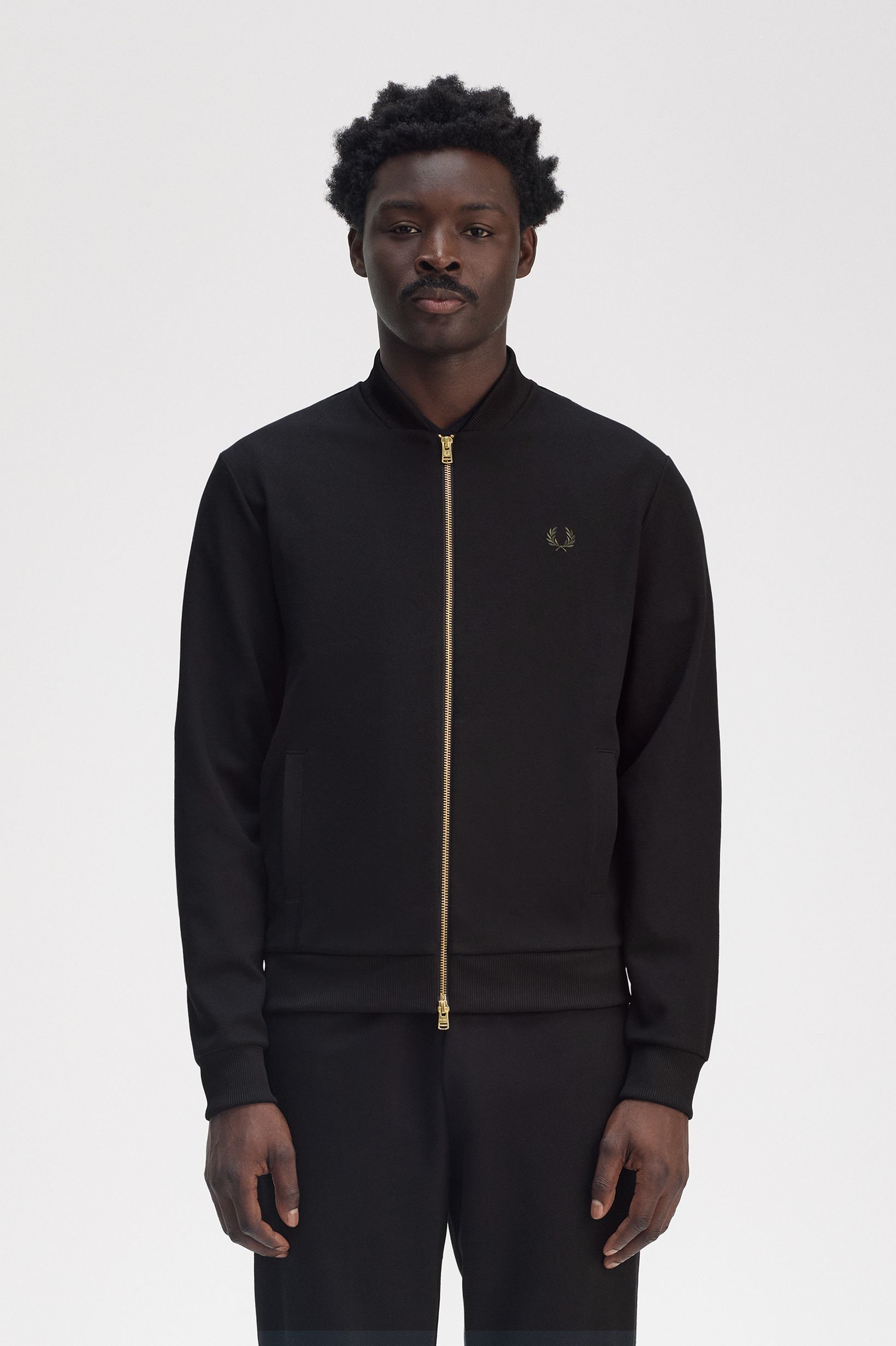 Fred Perry Towelling Tape Bomber Track Jacket in Black