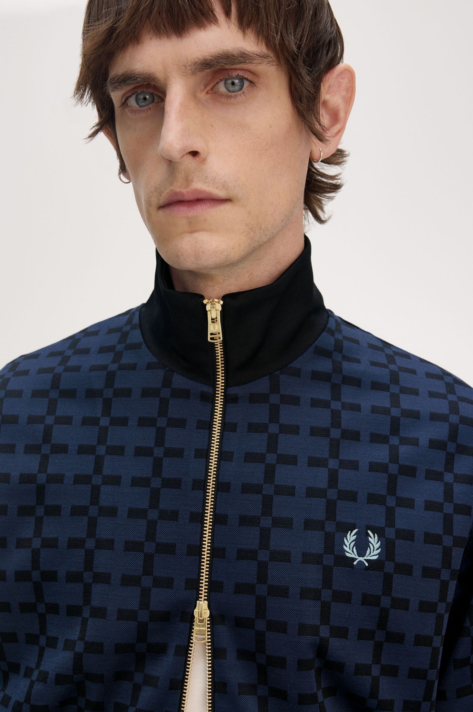 Fred Perry Geometric Jacquard Track Jacket in Navy