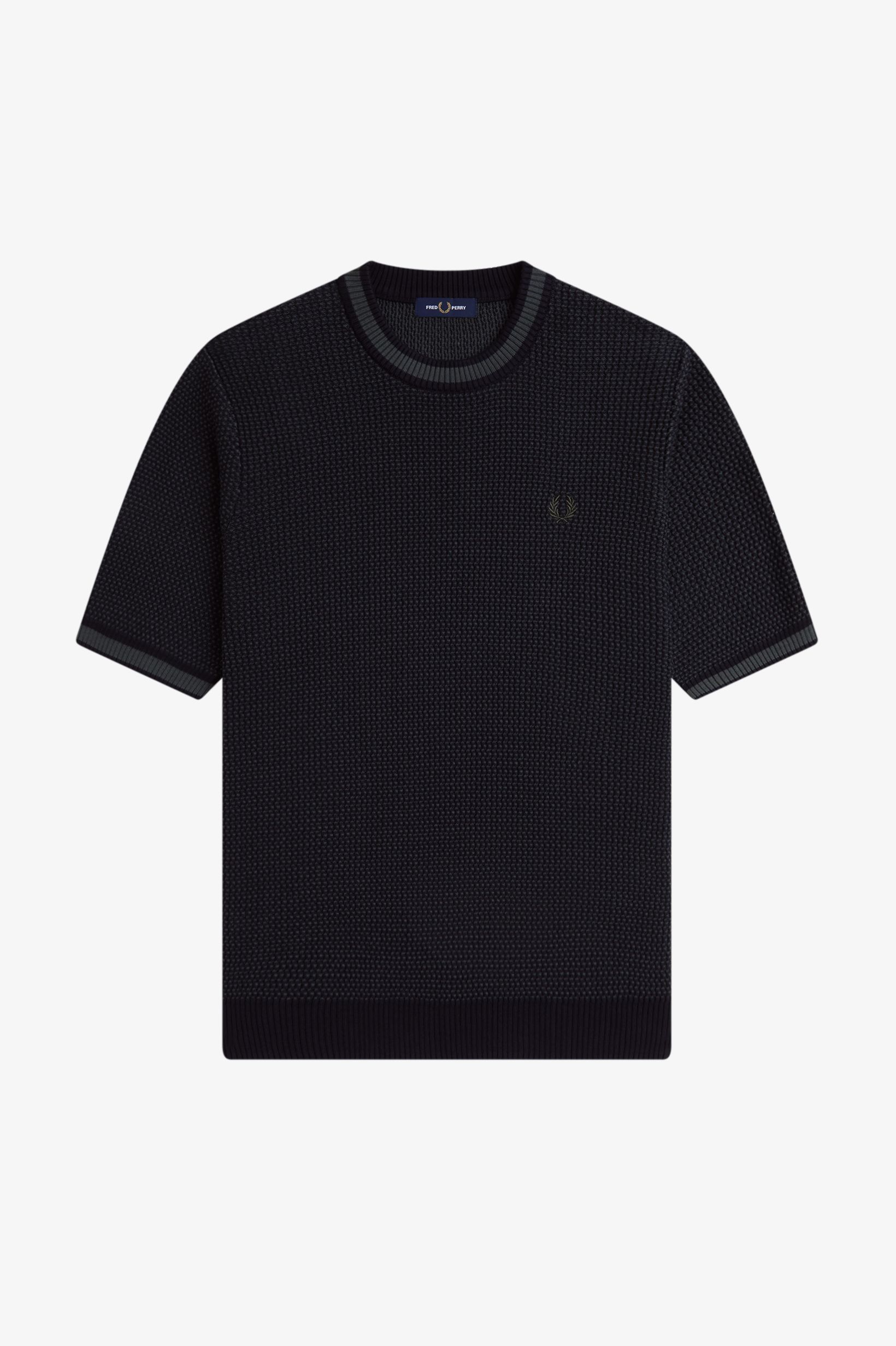 Fred Perry Textured Knitted T-Shirt in Hunting Green