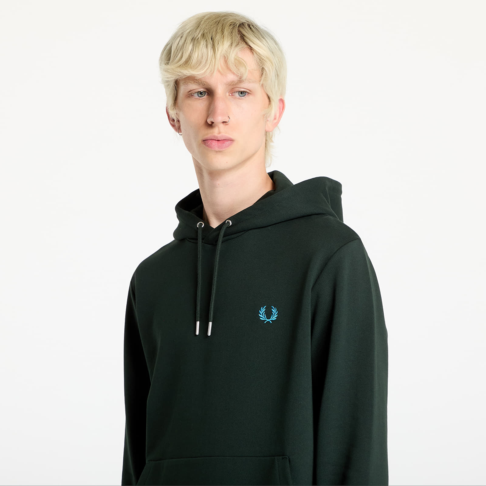 Fred Perry Tipped Hooded Sweatshirt Night Green / Ocean