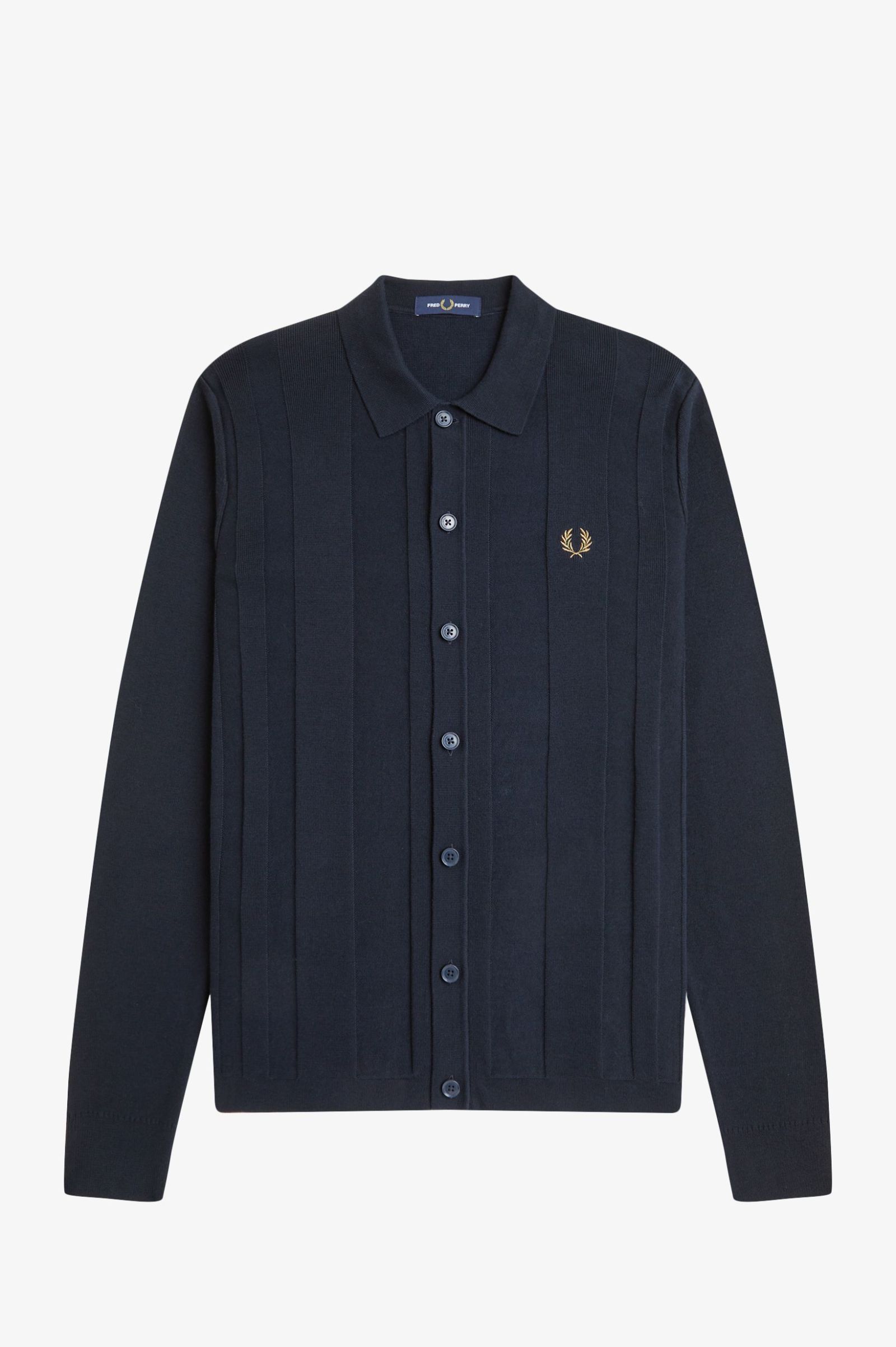 Fred Perry Button Trough Knitted Shirt in Navy