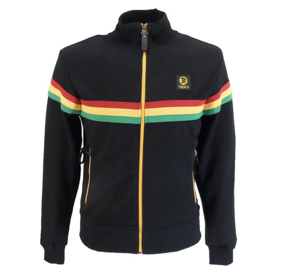 Trojan Retro-Trackjacket with Rasta-Stripes in Black