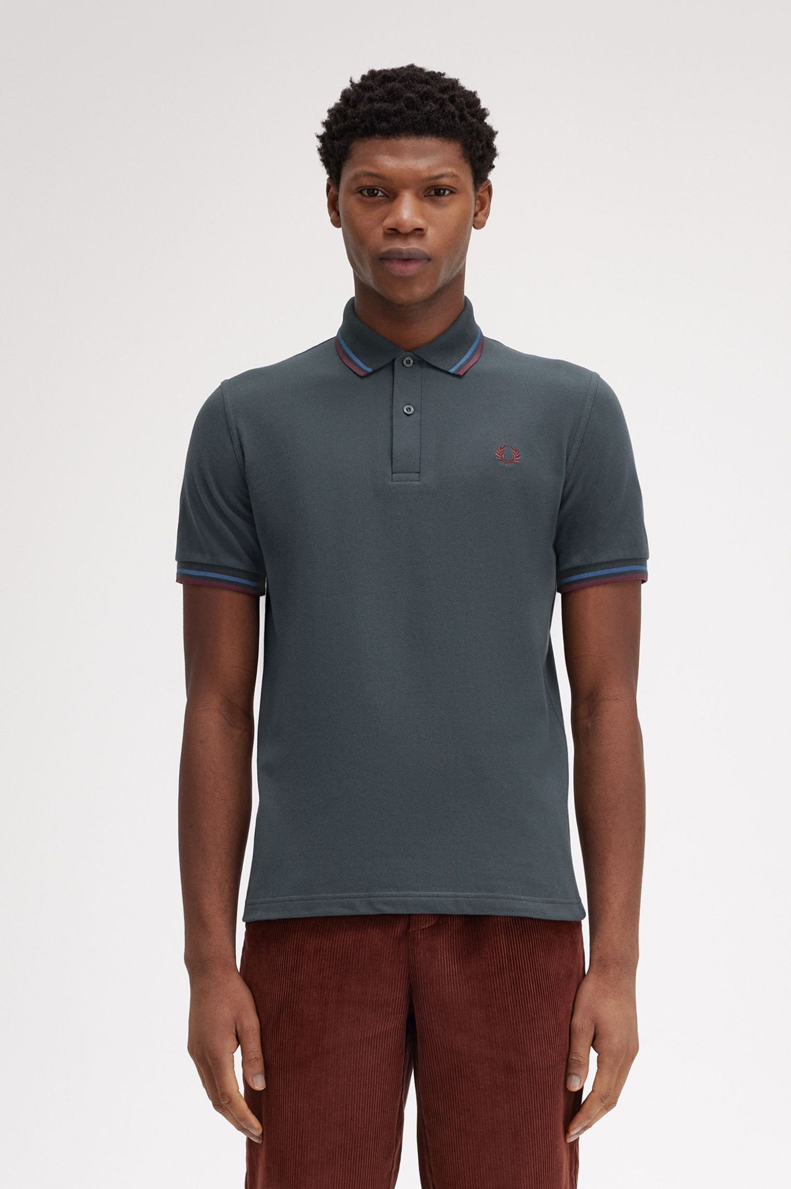 Fred Perry Made In England M12 Twin Tipped Shirt in Night Green / Midnight Blue / Oxblood