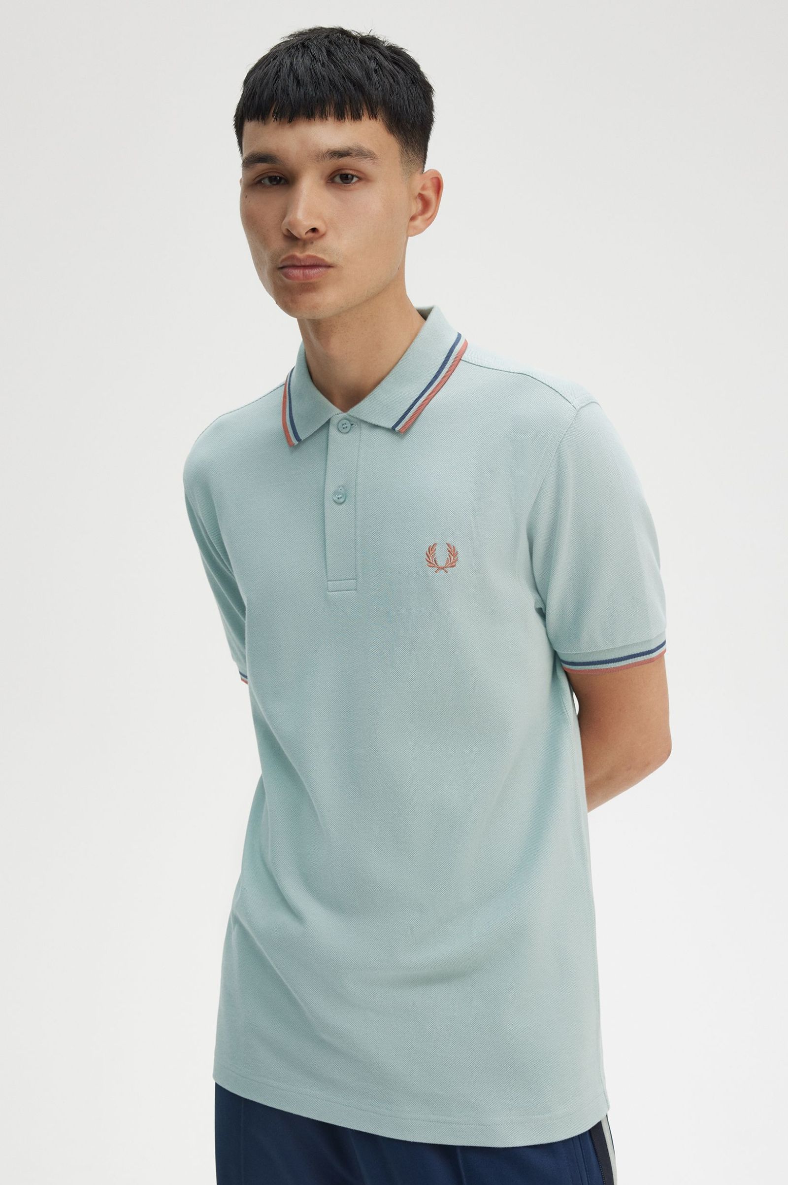 Fred Perry Twin Tipped Shirt in Silver Blue/Tennis Blue/Cinnamon